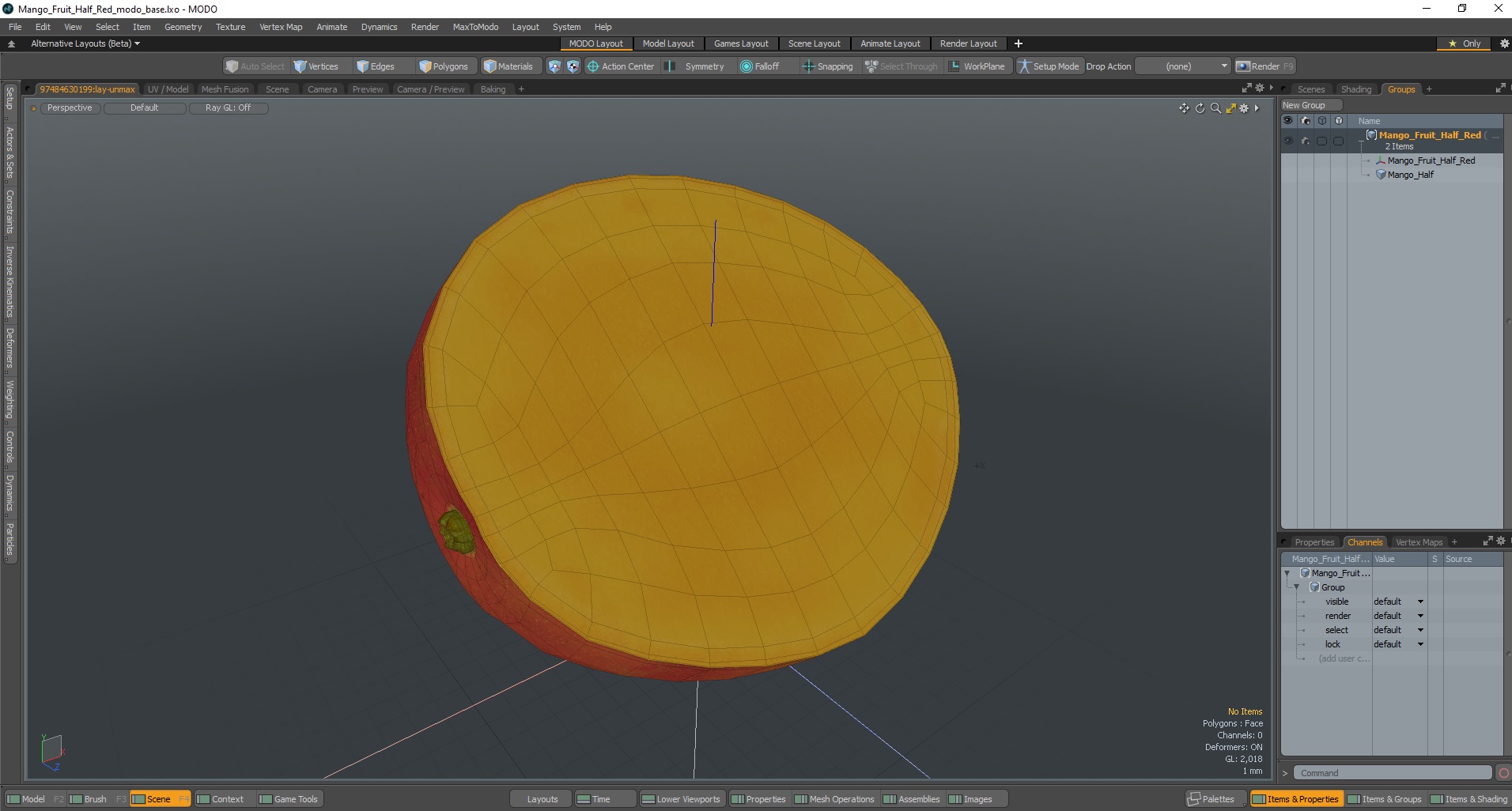 3D model Mango Fruit Half Red