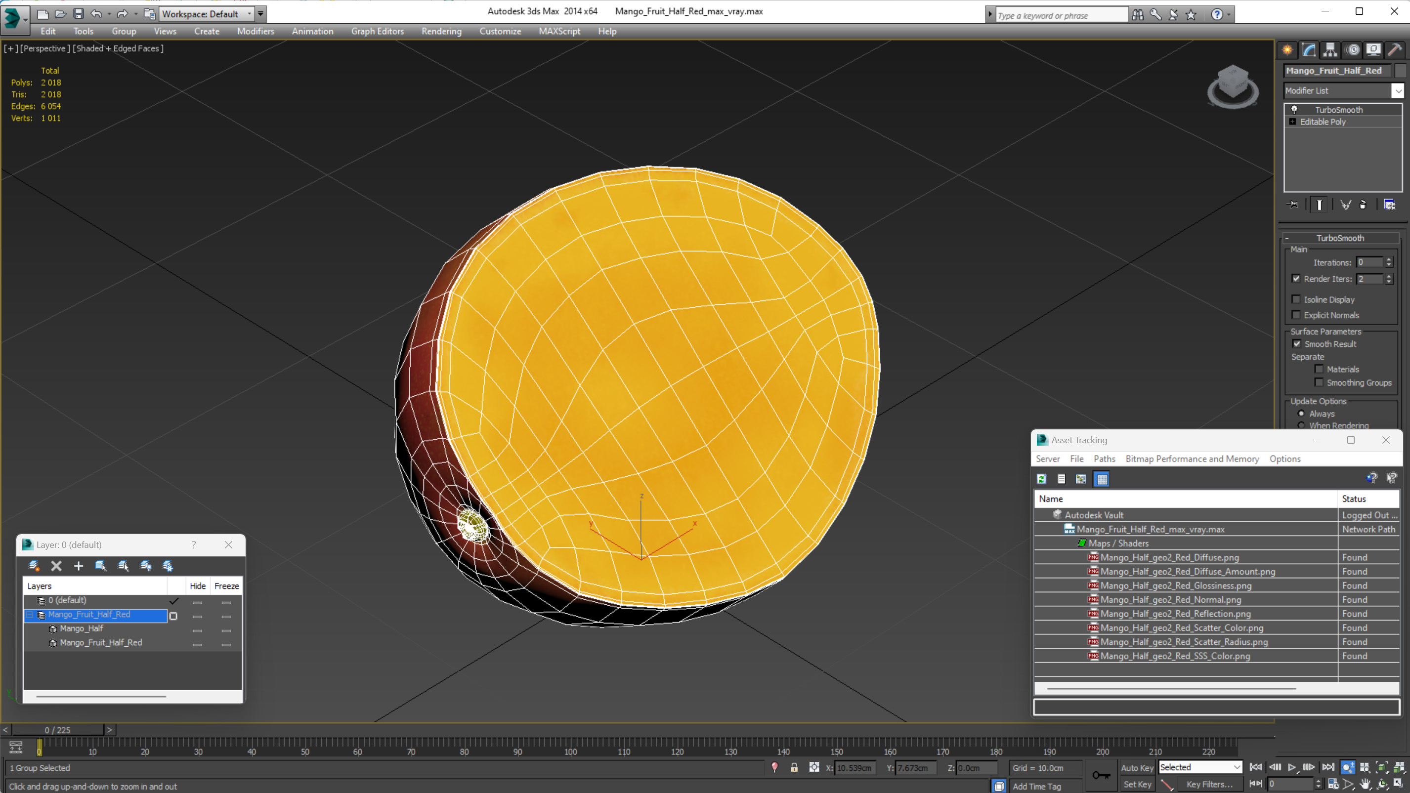 3D model Mango Fruit Half Red