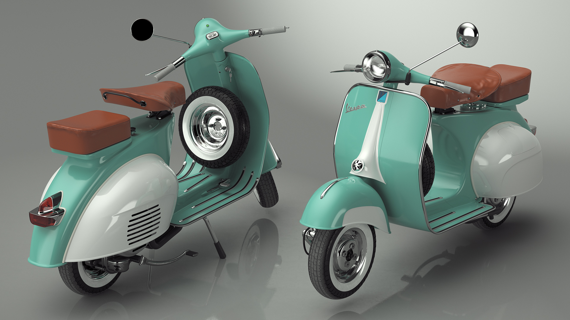 3D Vintage Scooter Vespa 125 Green Rigged model