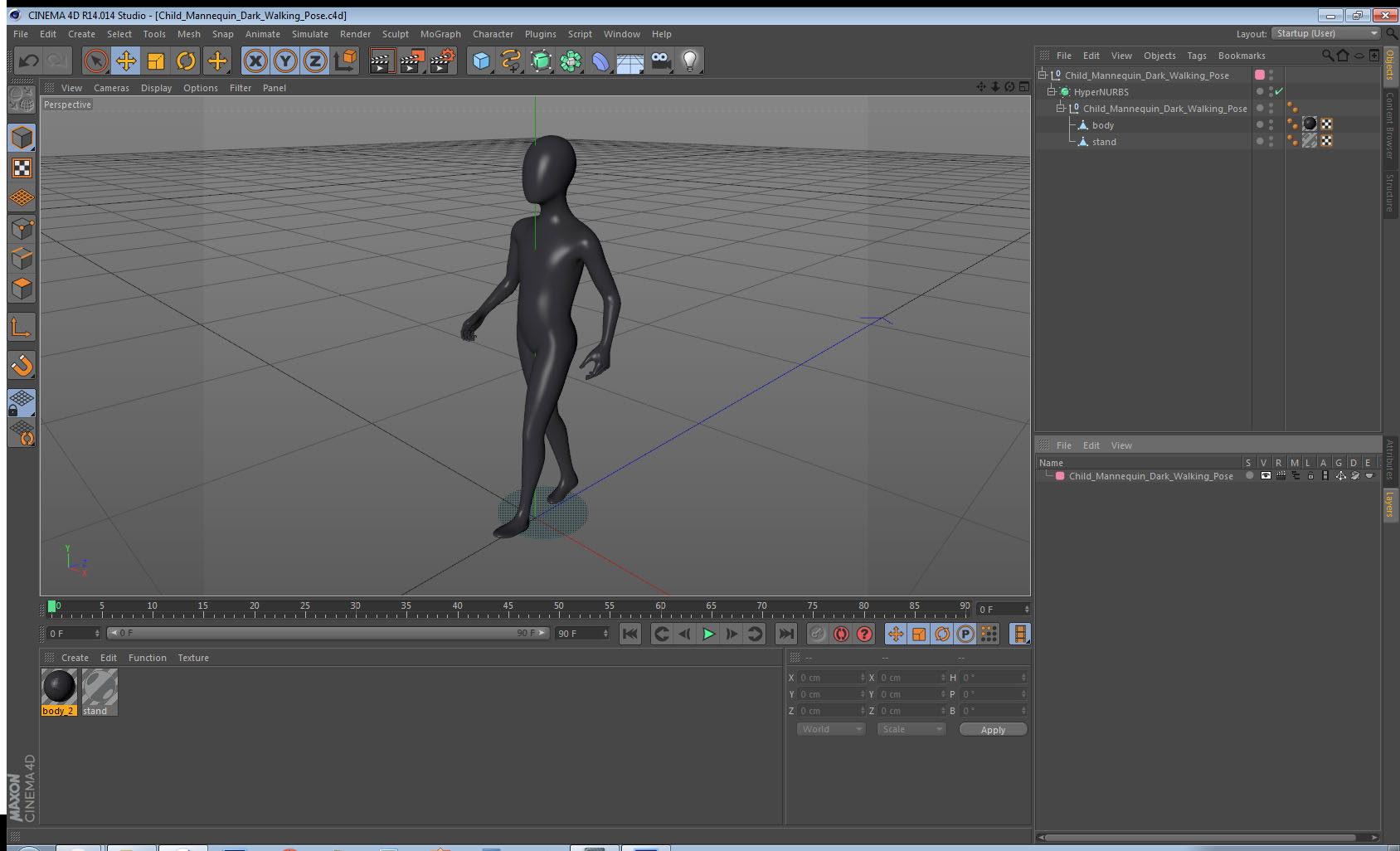 3D Child Mannequin Dark Walking Pose model