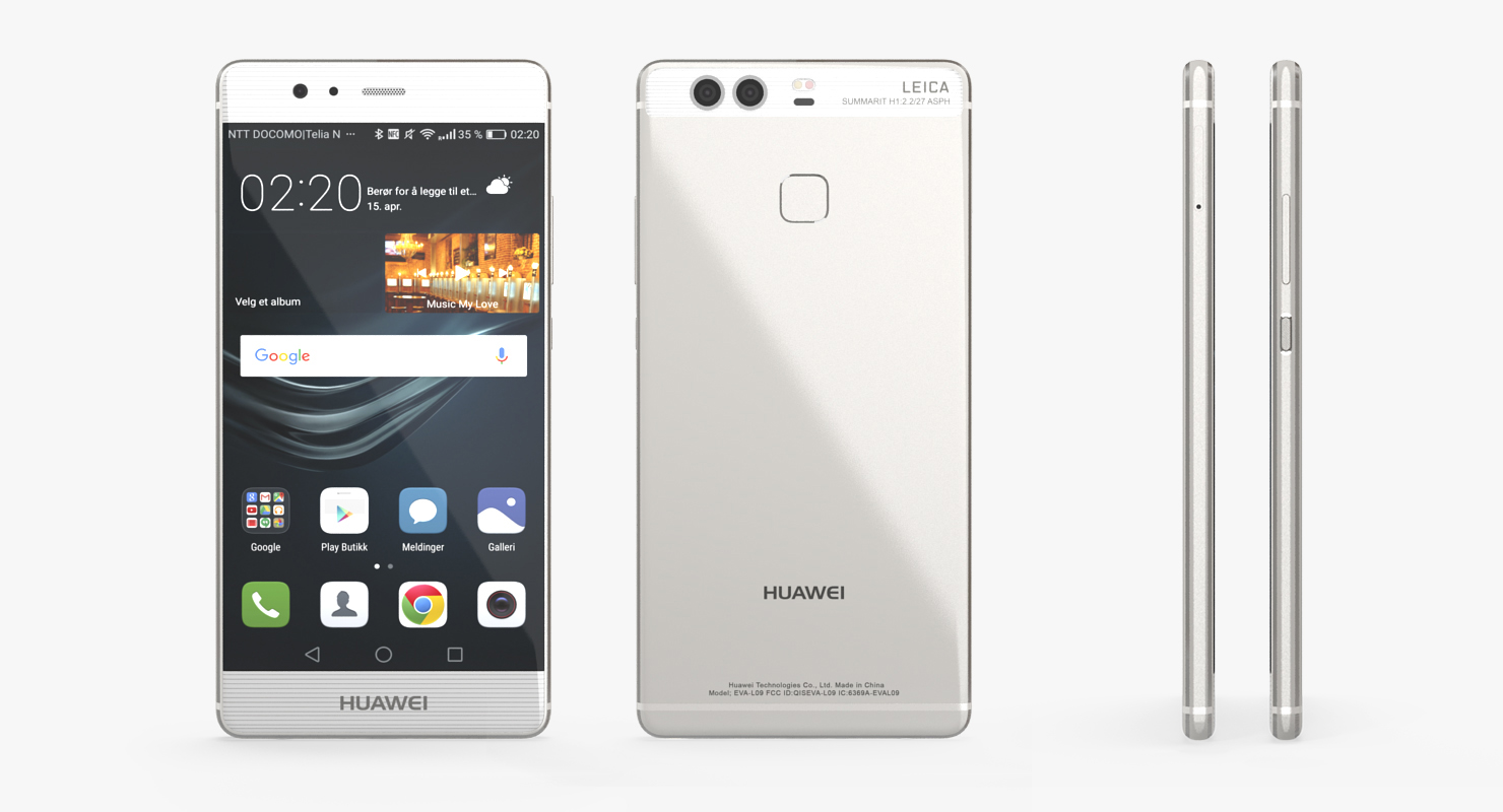 3D Huawei P9 Mystic Silver model