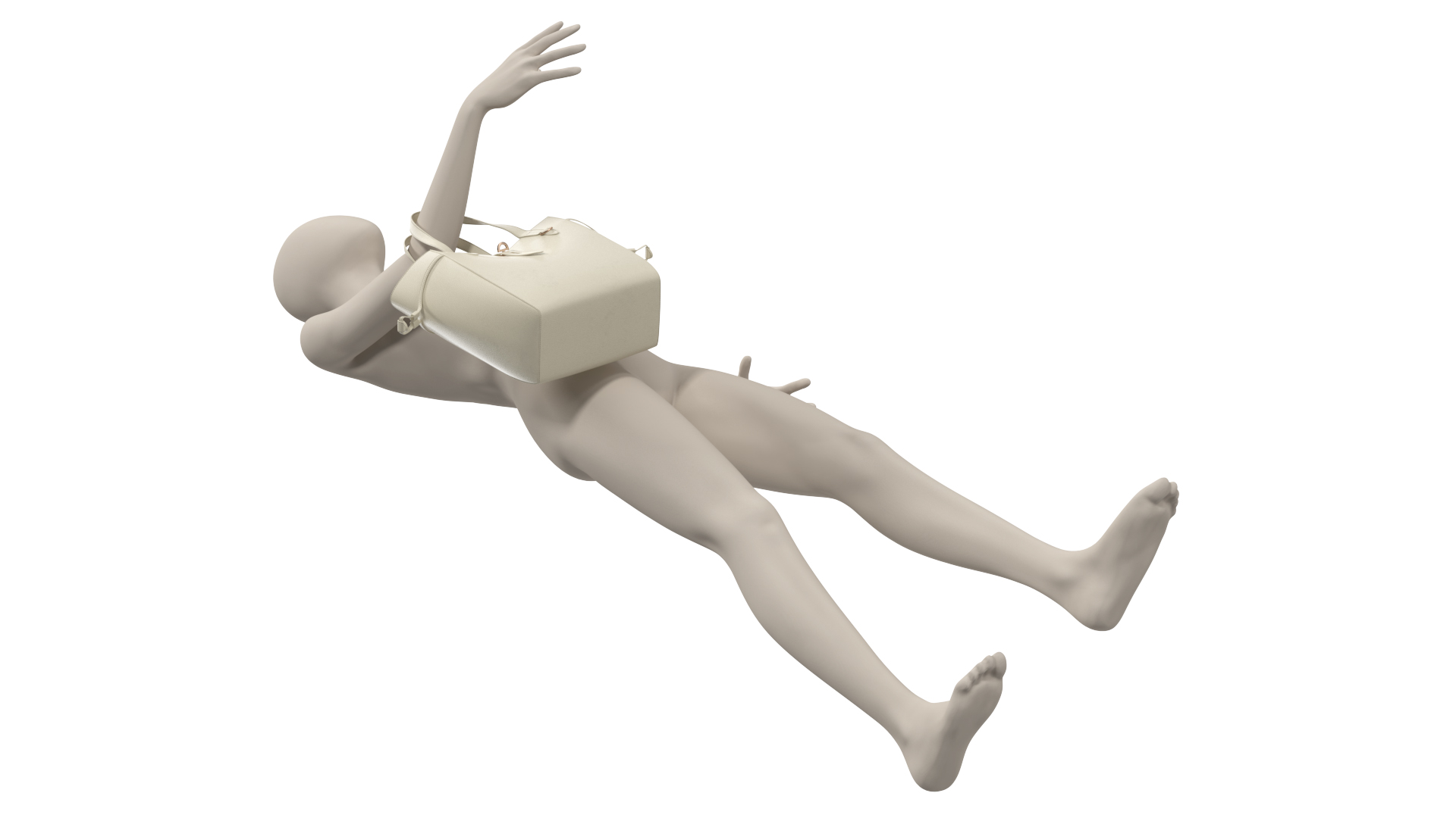3D Leather Shopper Tote Bag Beige on Mannequin model