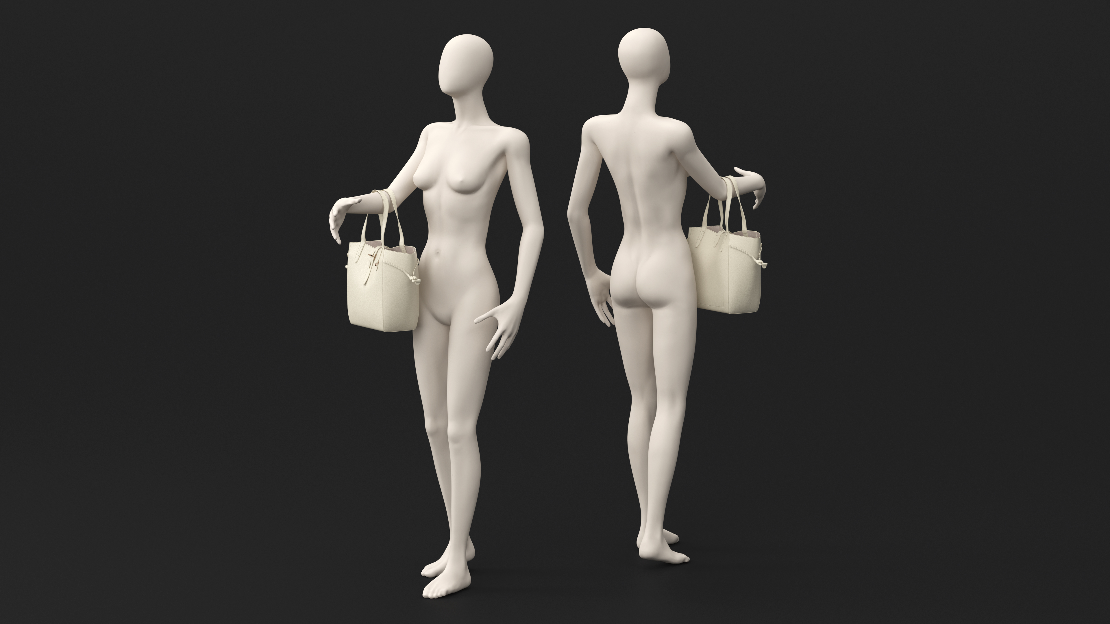 3D Leather Shopper Tote Bag Beige on Mannequin model