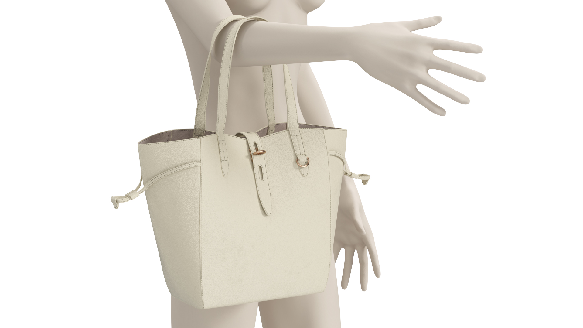 3D Leather Shopper Tote Bag Beige on Mannequin model