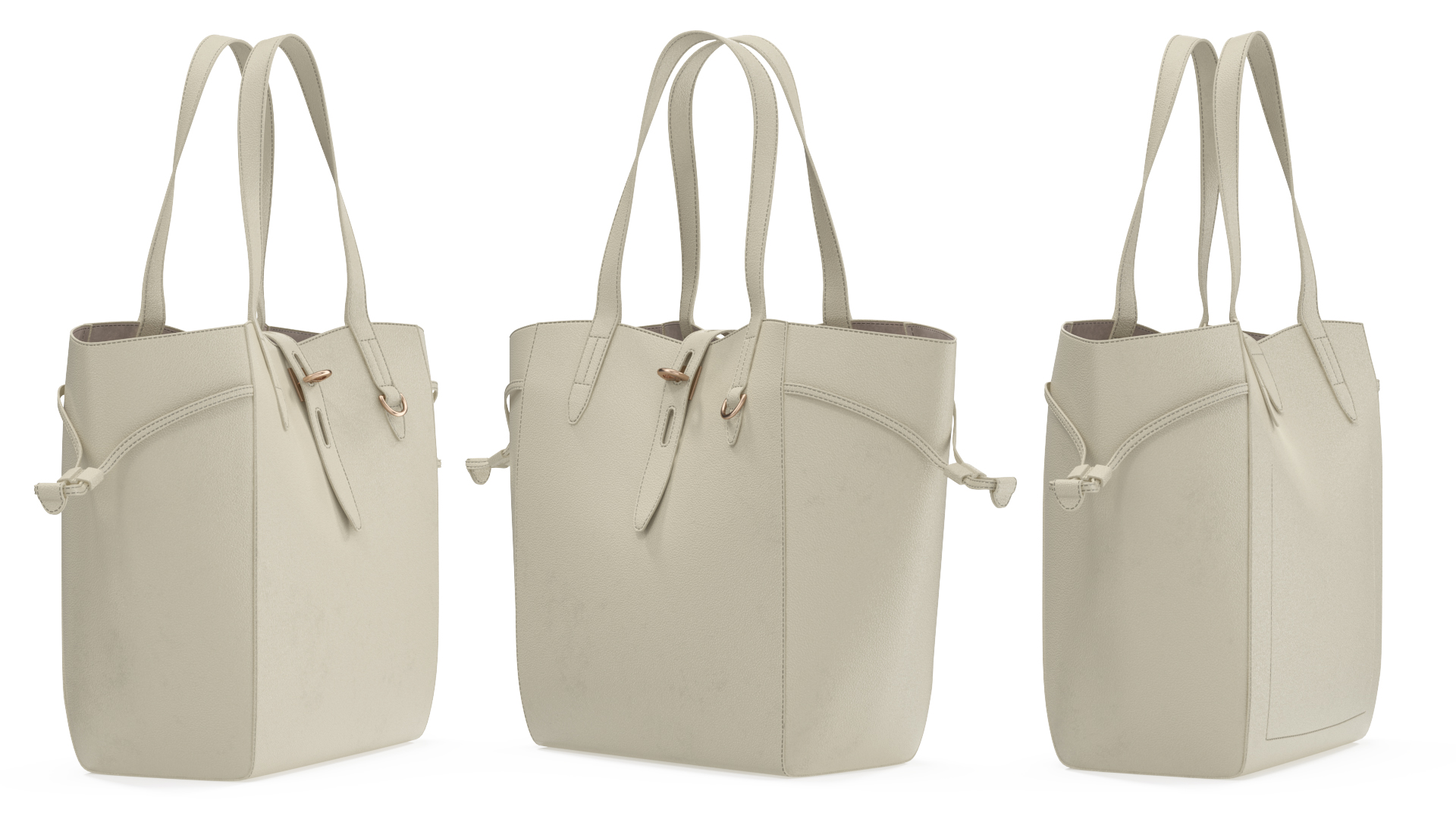 3D Leather Shopper Tote Bag Beige on Mannequin model