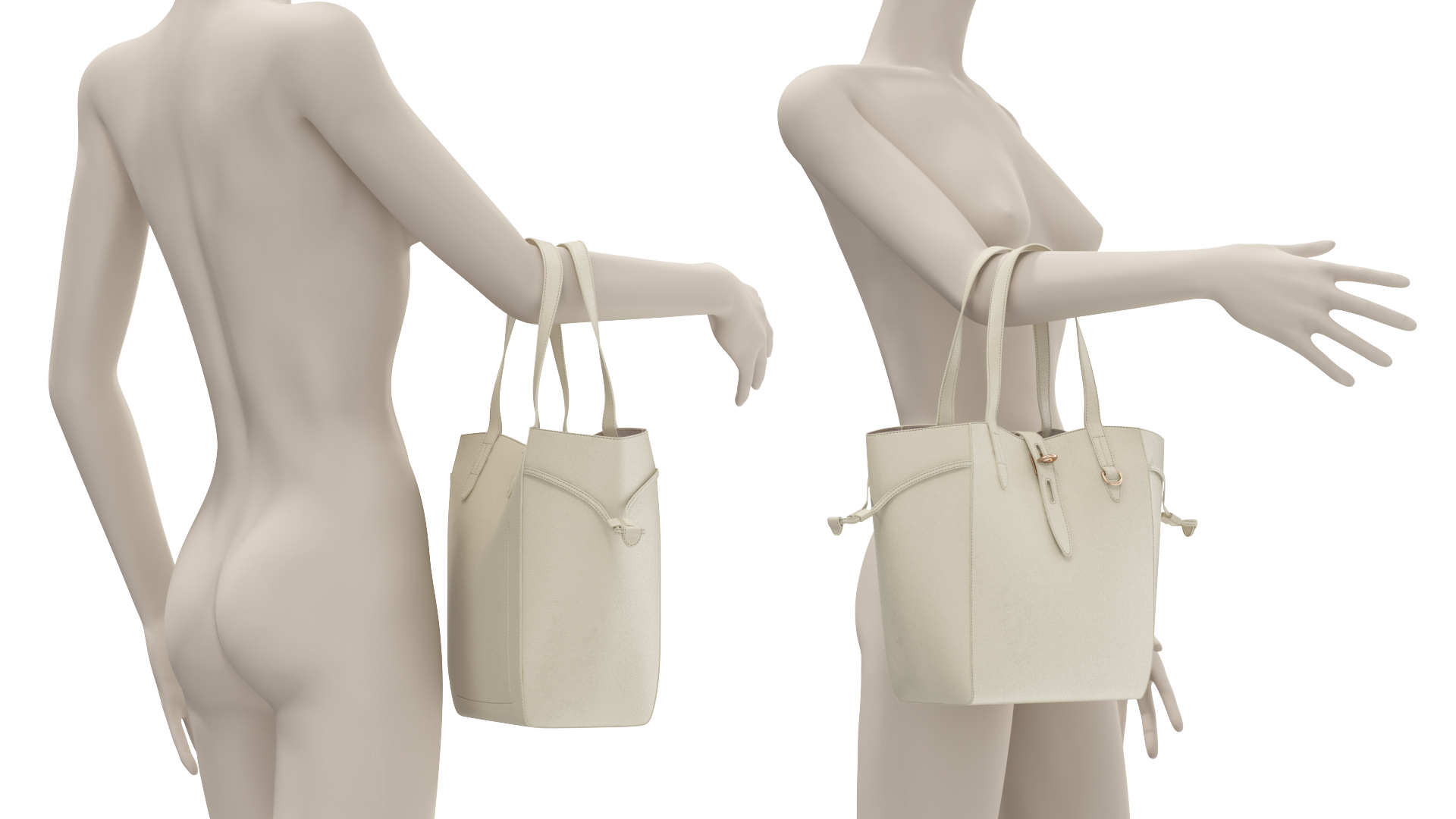 3D Leather Shopper Tote Bag Beige on Mannequin model
