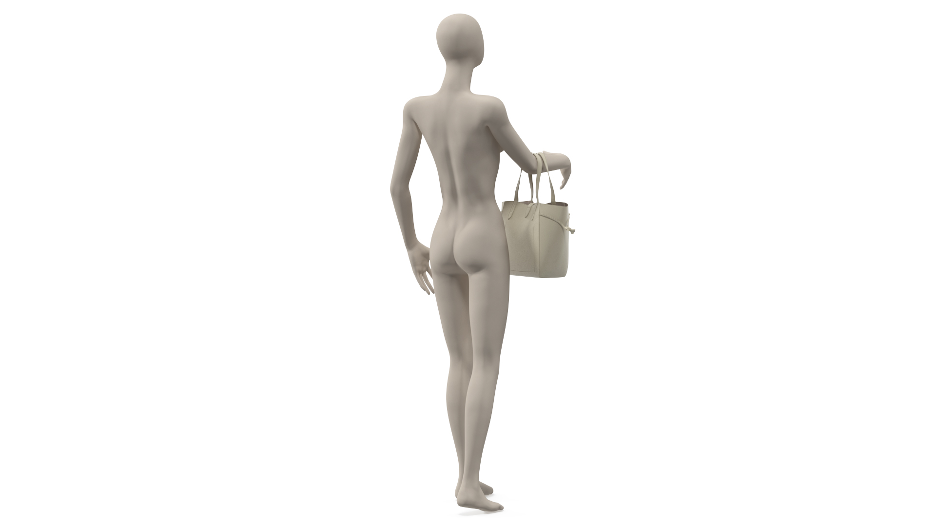3D Leather Shopper Tote Bag Beige on Mannequin model