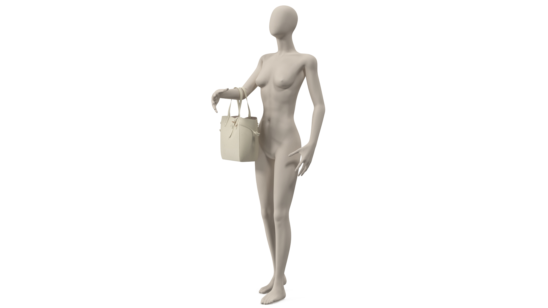 3D Leather Shopper Tote Bag Beige on Mannequin model