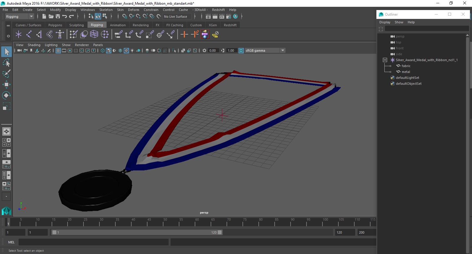 3D model Silver Award Medal with Ribbon