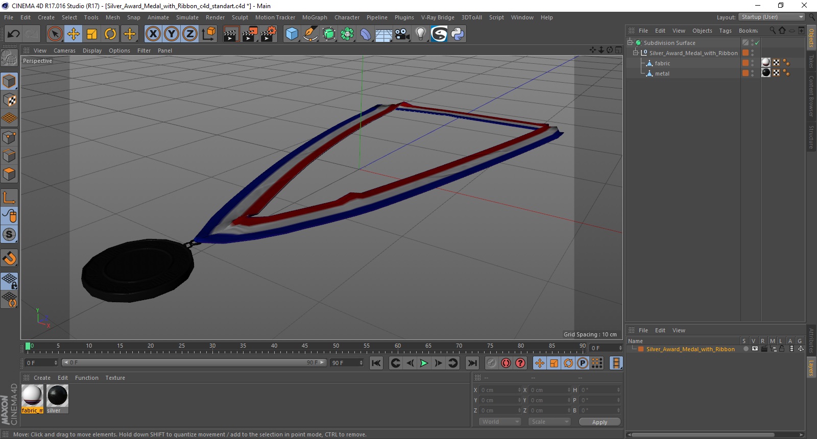 3D model Silver Award Medal with Ribbon