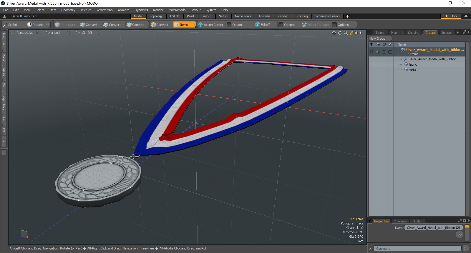 3D model Silver Award Medal with Ribbon