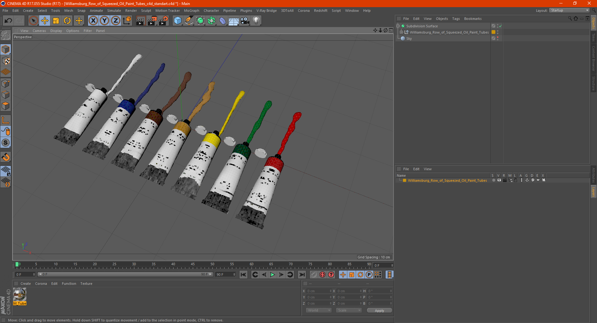 Williamsburg Row of Squeezed Oil Paint Tubes 3D model