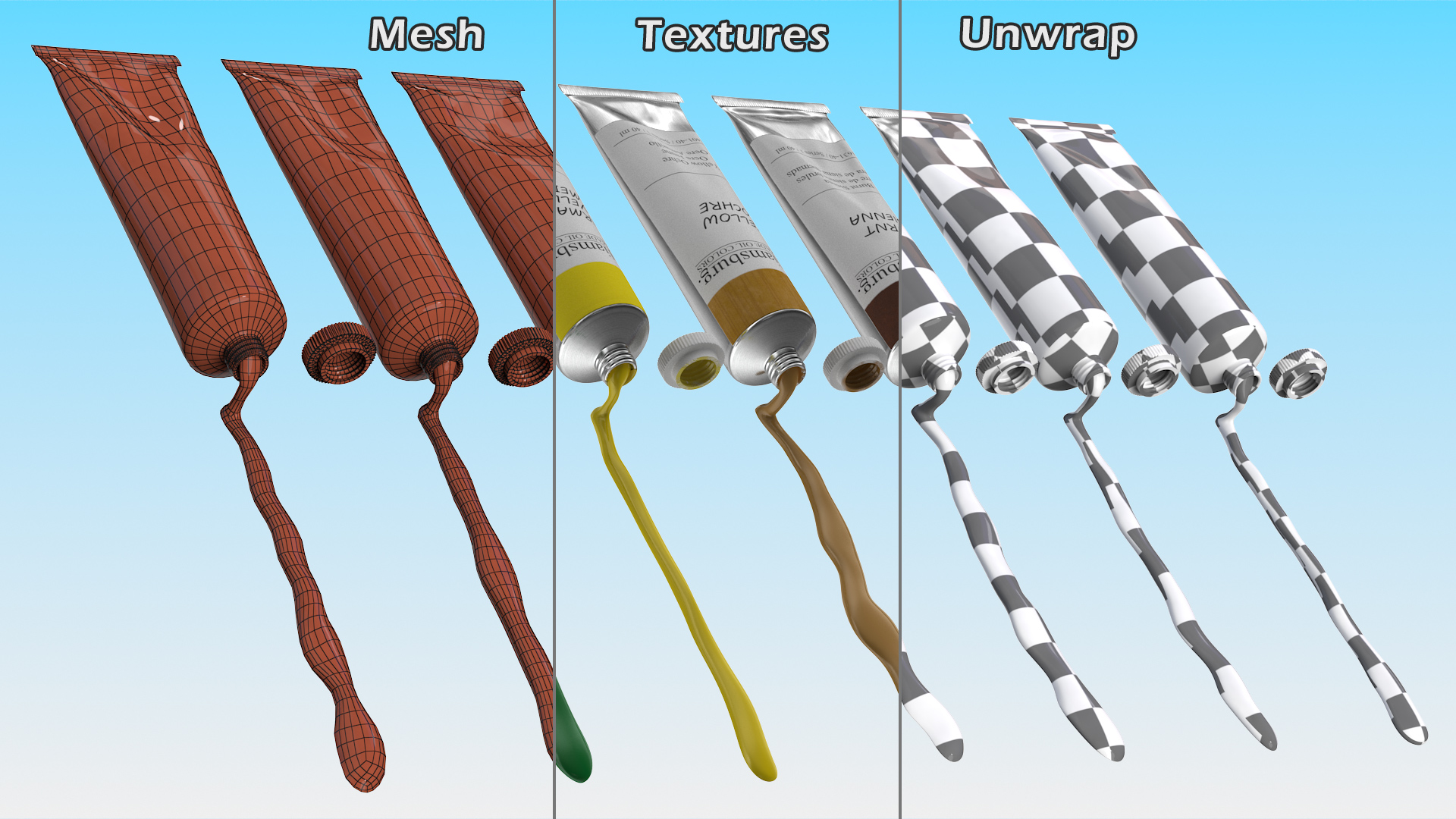 Williamsburg Row of Squeezed Oil Paint Tubes 3D model