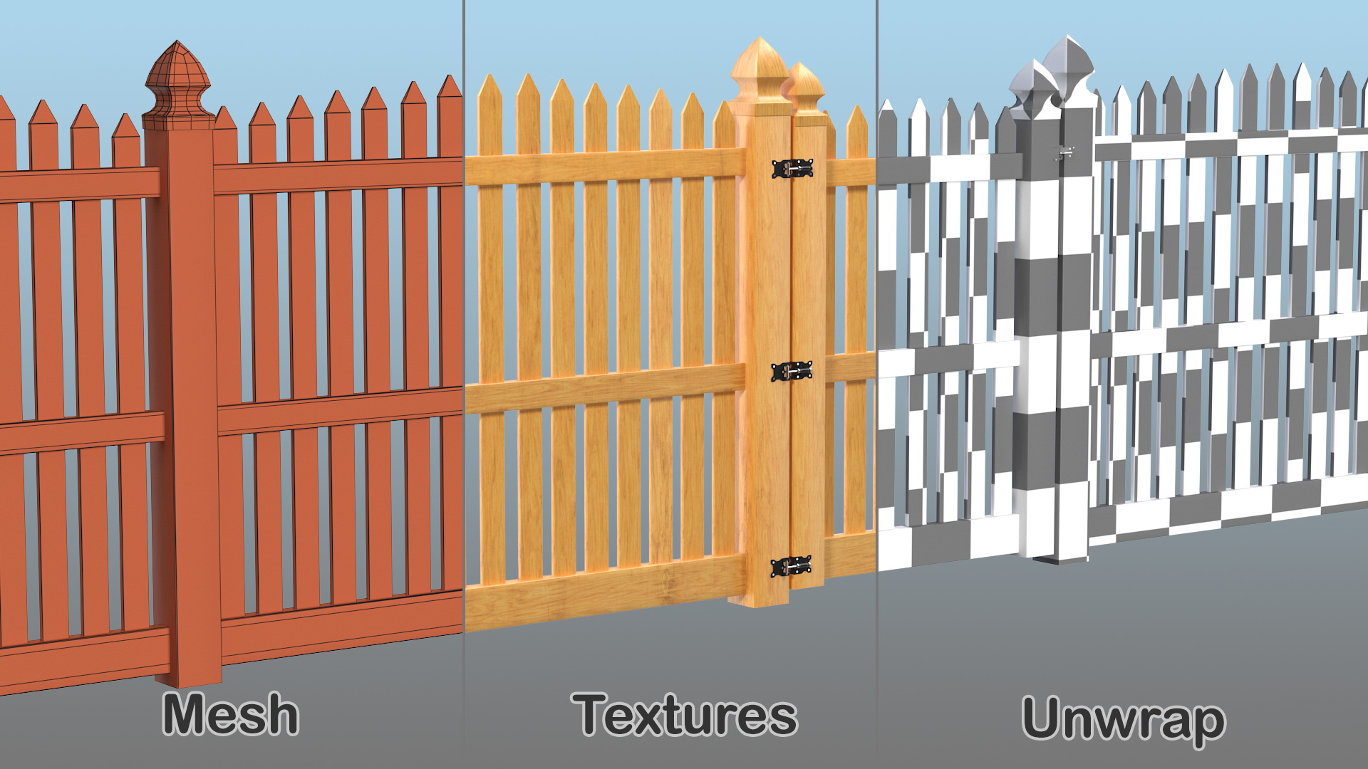 Traditional Fencing Palisade Pointed Pales 3D