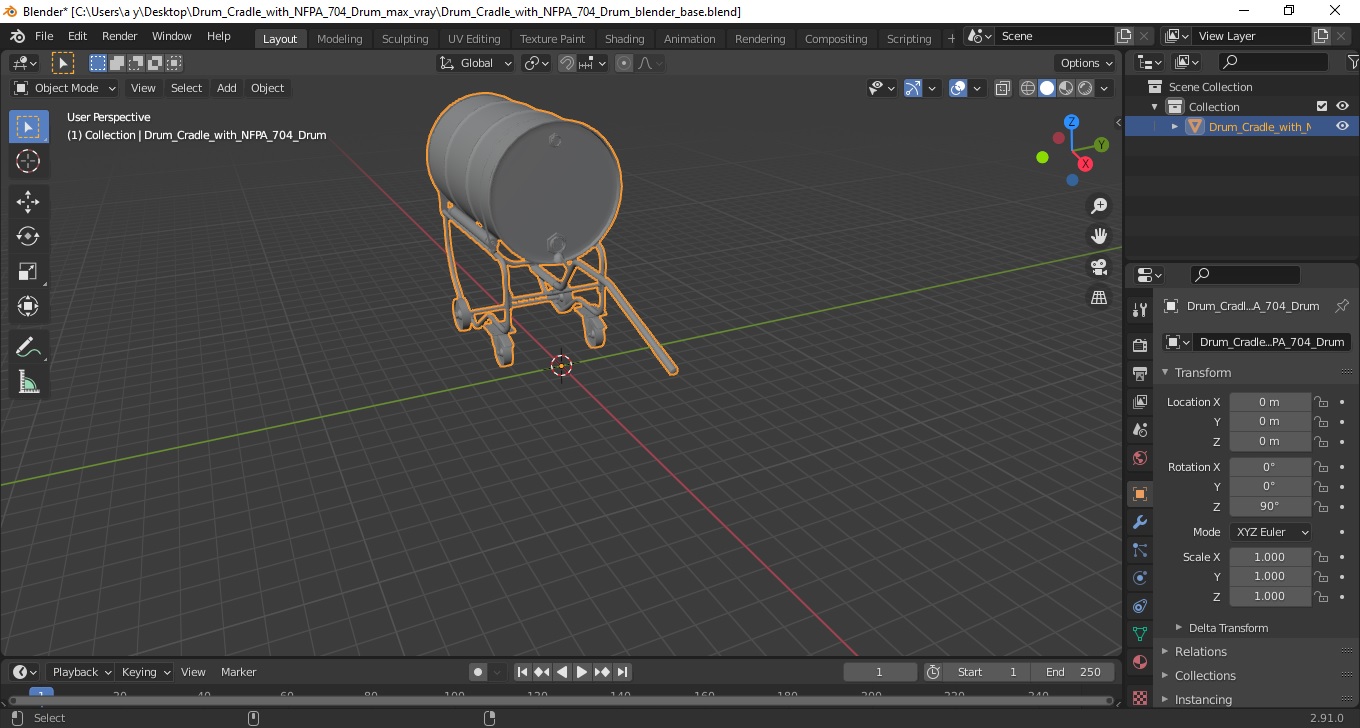 3D model Drum Cradle with NFPA 704 Drum