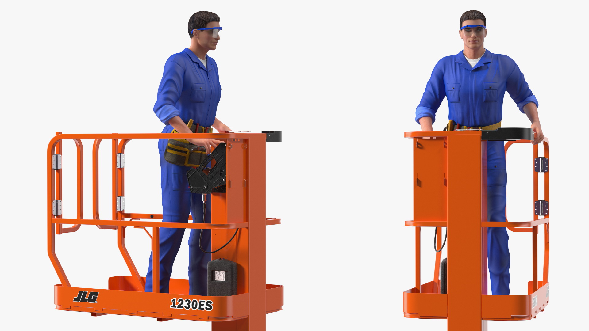 3D model Electrician Worker with JLG 1230ES Vertical Mast Lift Rigged