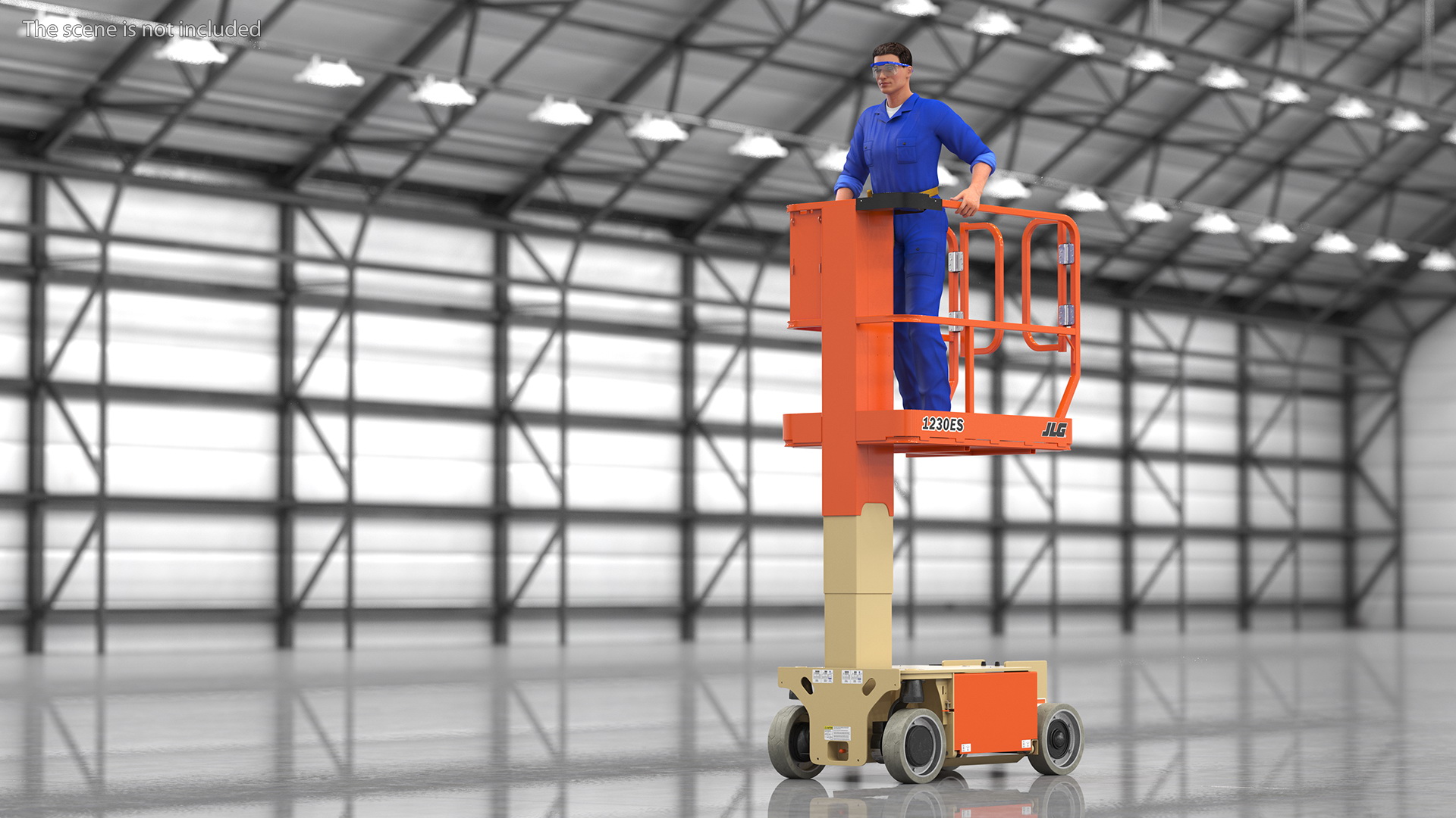 3D model Electrician Worker with JLG 1230ES Vertical Mast Lift Rigged