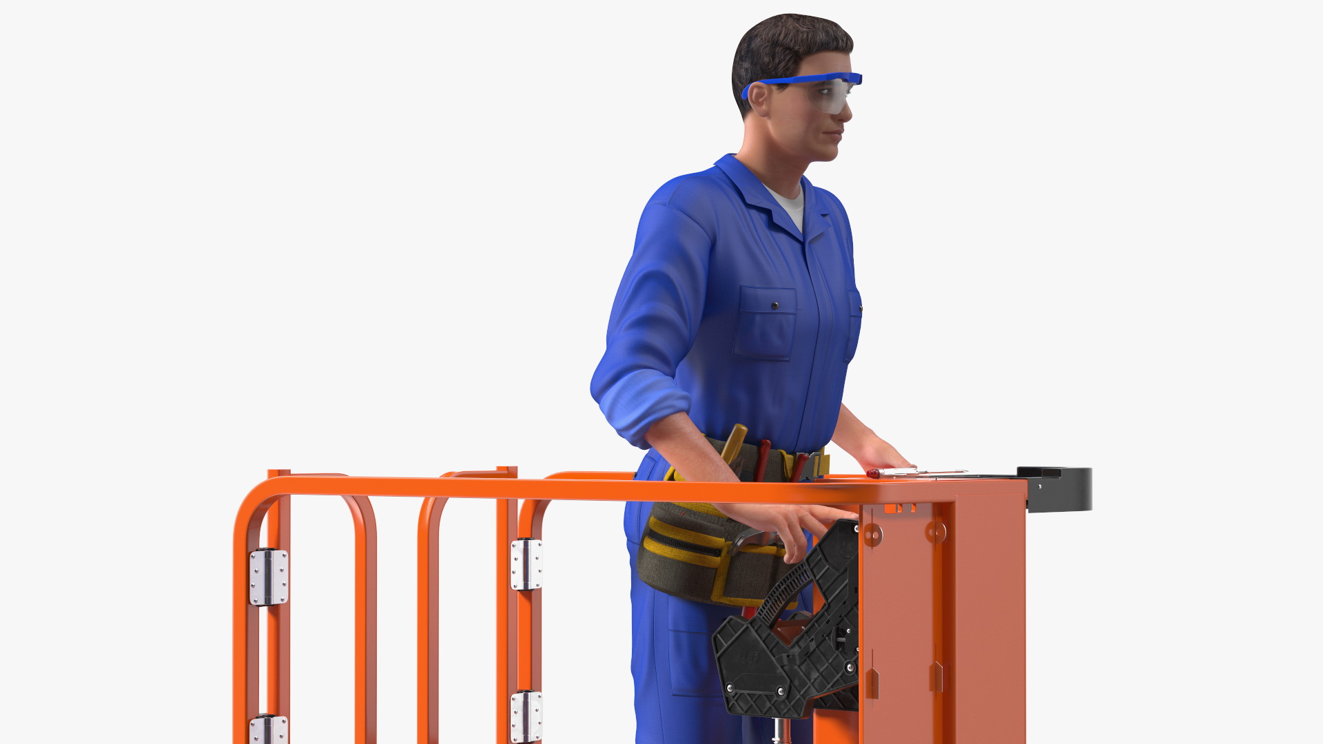 3D model Electrician Worker with JLG 1230ES Vertical Mast Lift Rigged