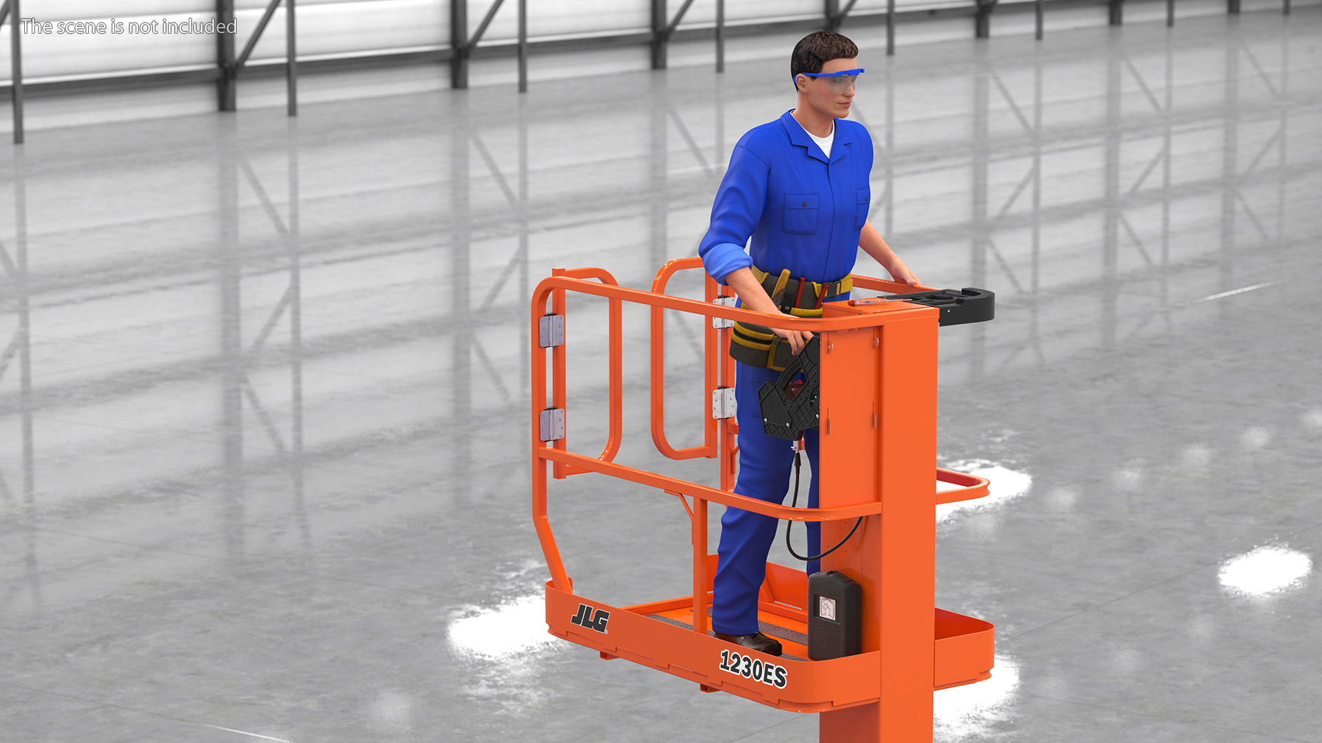 3D model Electrician Worker with JLG 1230ES Vertical Mast Lift Rigged