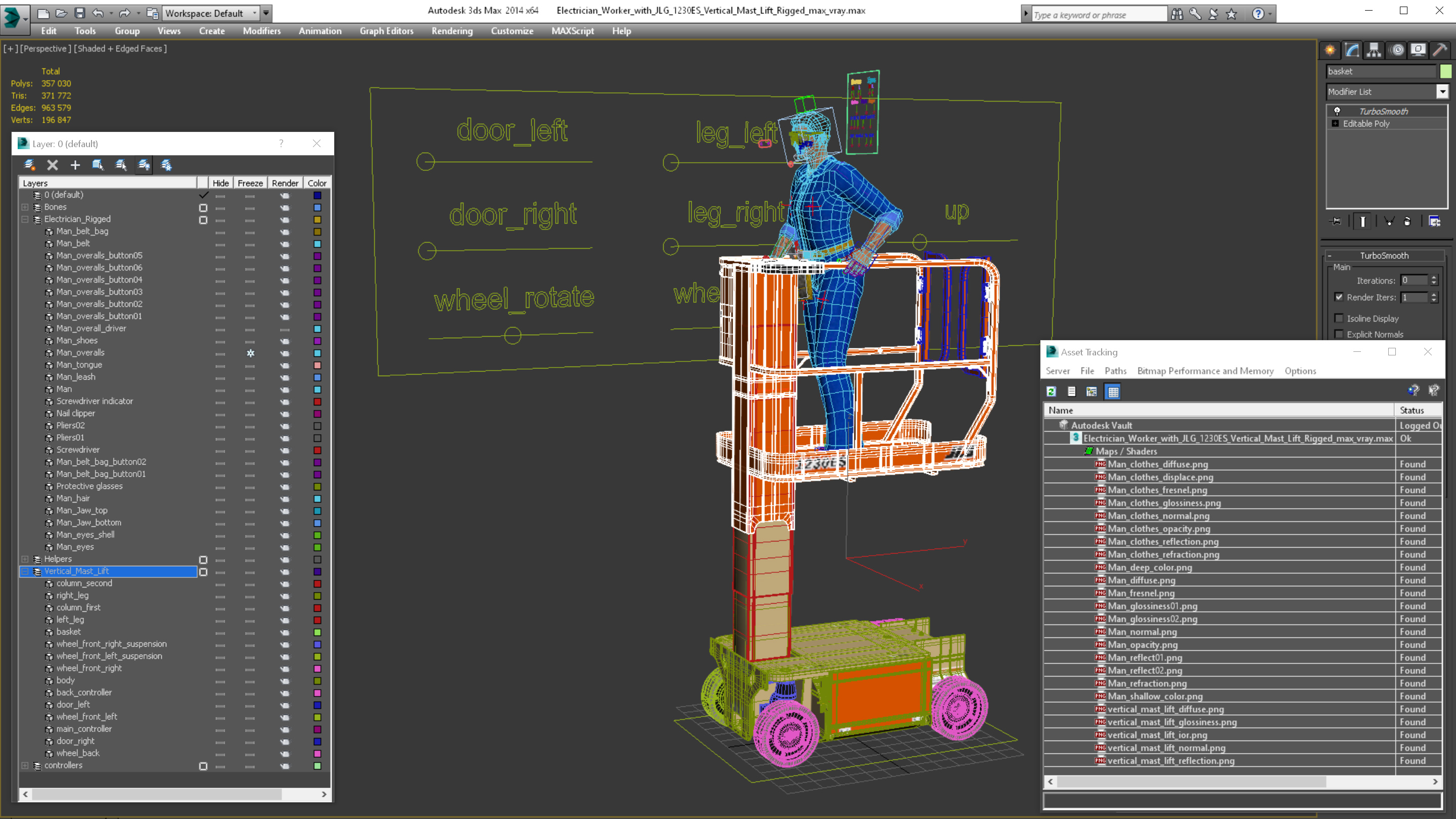 3D model Electrician Worker with JLG 1230ES Vertical Mast Lift Rigged