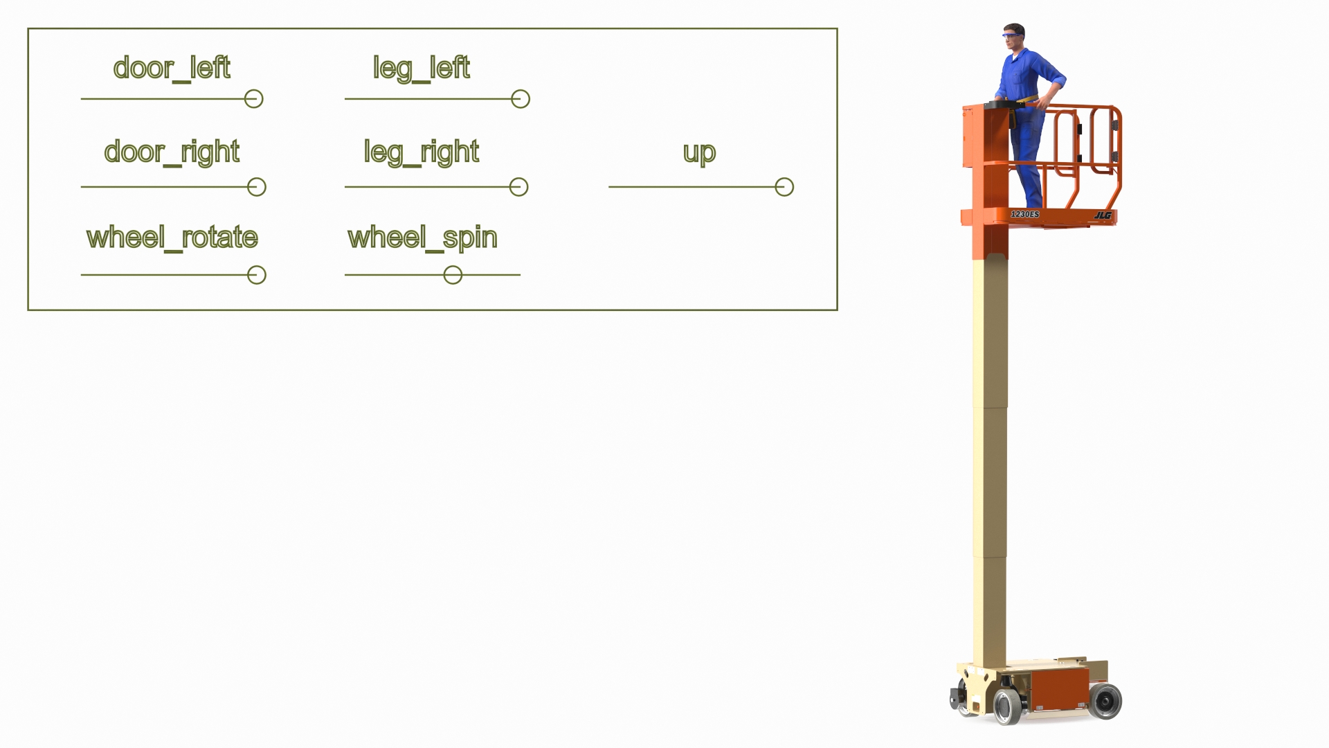 3D model Electrician Worker with JLG 1230ES Vertical Mast Lift Rigged