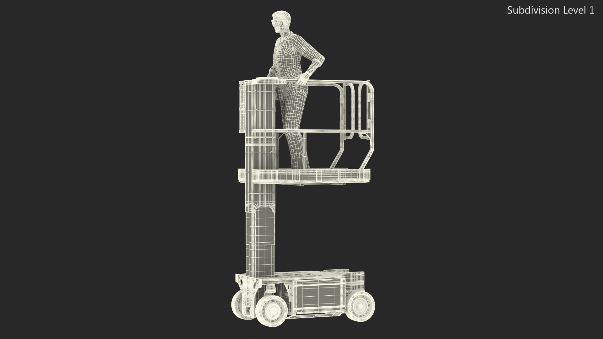 3D model Electrician Worker with JLG 1230ES Vertical Mast Lift Rigged