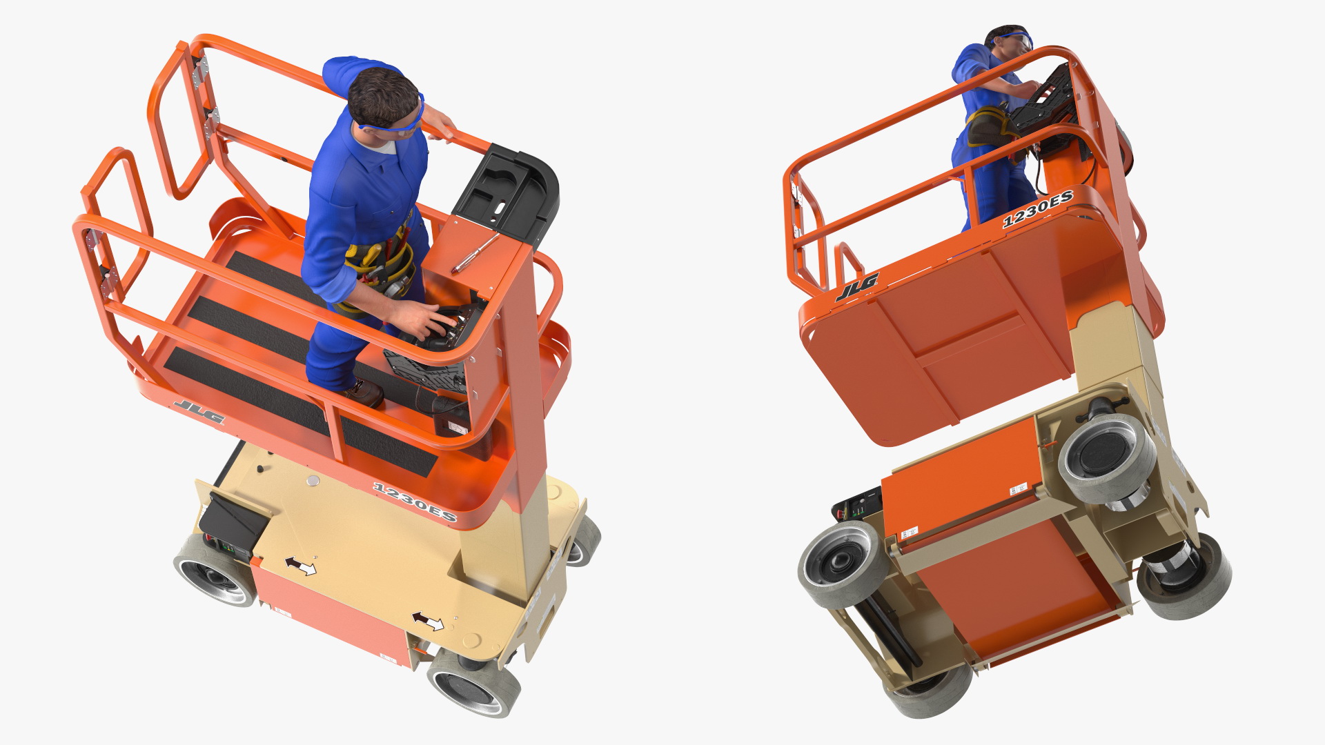 3D model Electrician Worker with JLG 1230ES Vertical Mast Lift Rigged