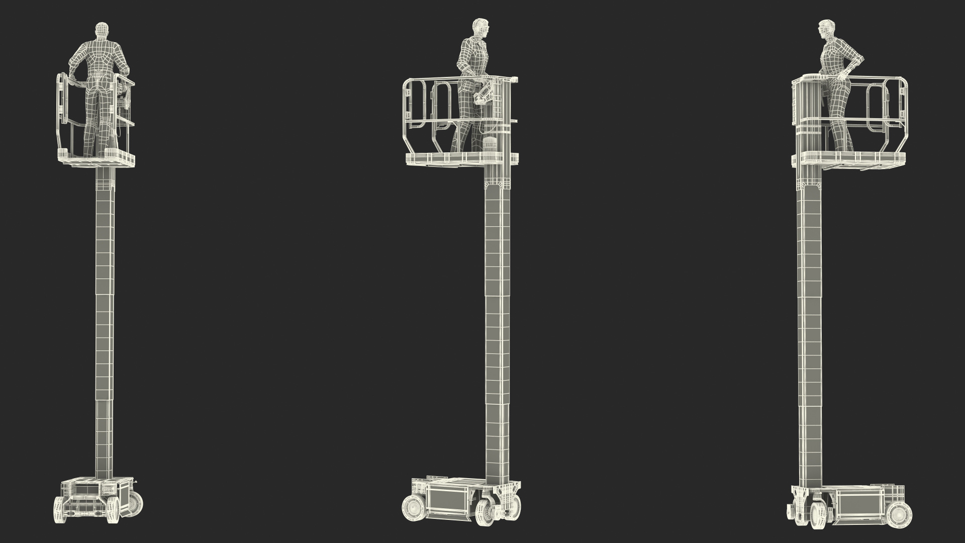 3D model Electrician Worker with JLG 1230ES Vertical Mast Lift Rigged