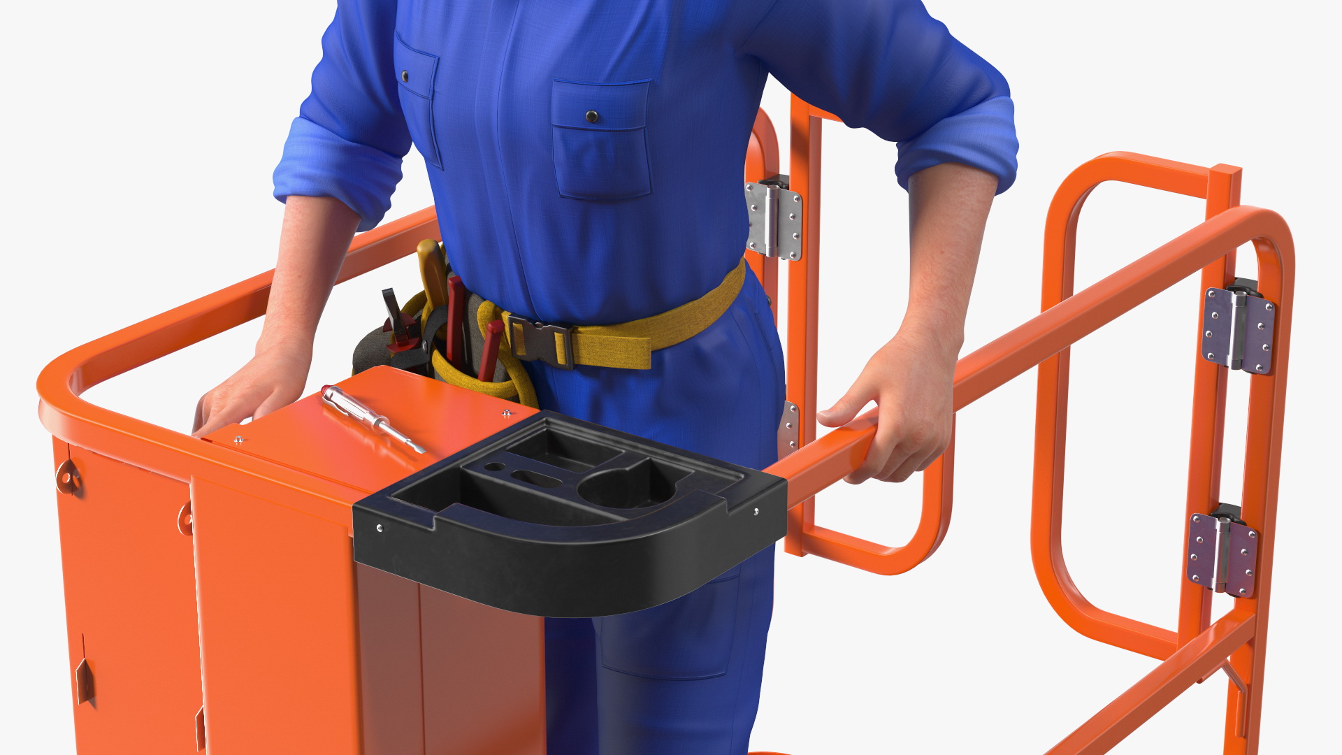 3D model Electrician Worker with JLG 1230ES Vertical Mast Lift Rigged