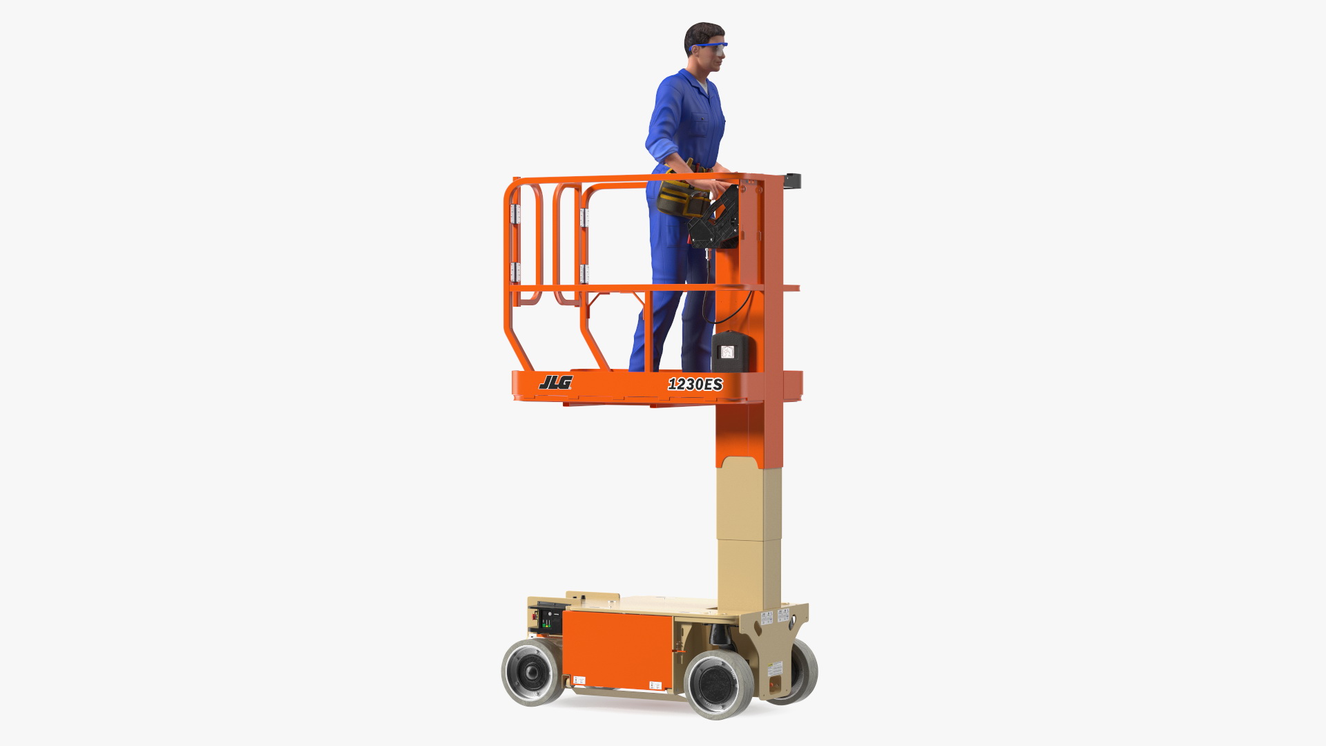 3D model Electrician Worker with JLG 1230ES Vertical Mast Lift Rigged