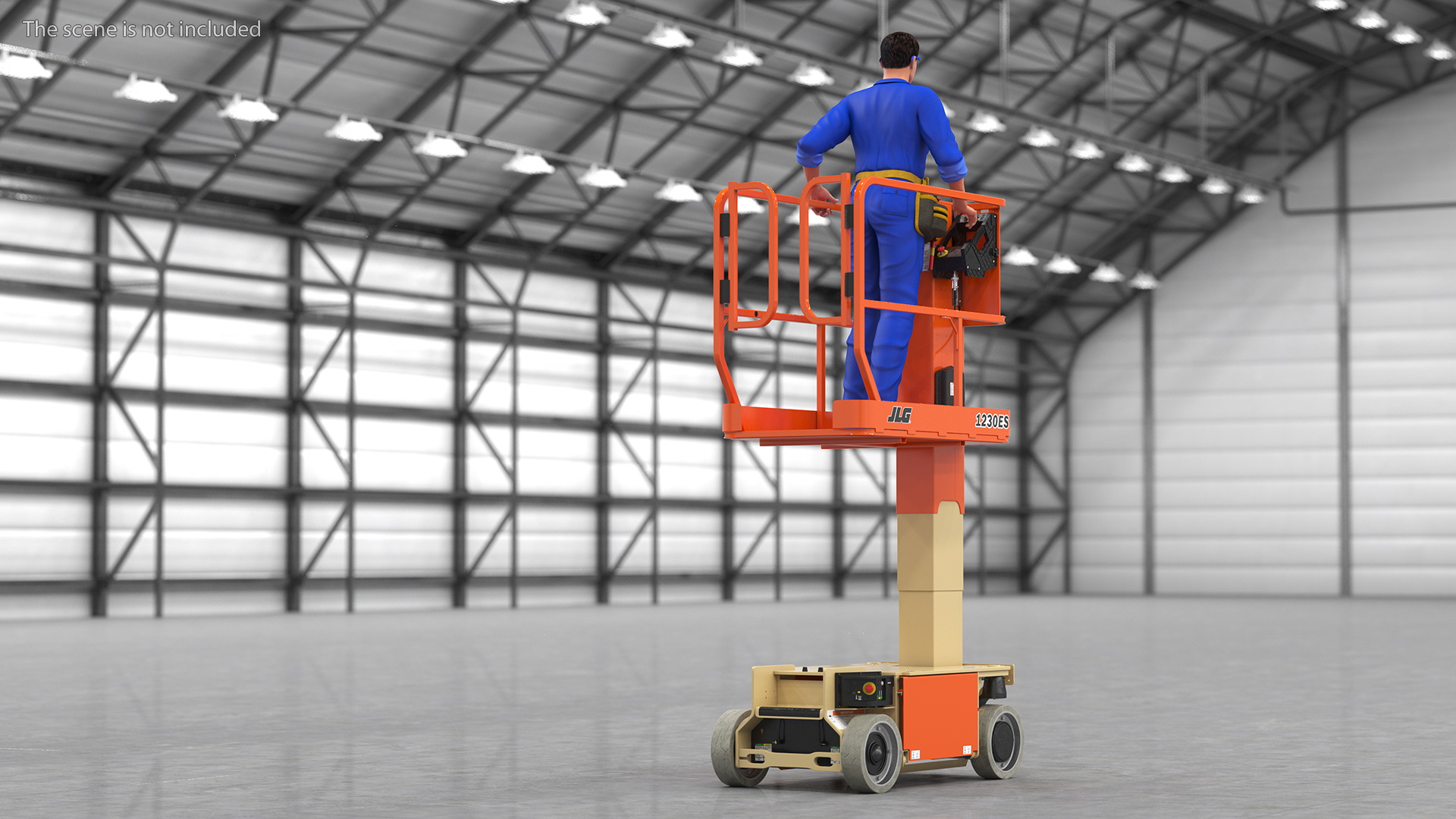 3D model Electrician Worker with JLG 1230ES Vertical Mast Lift Rigged
