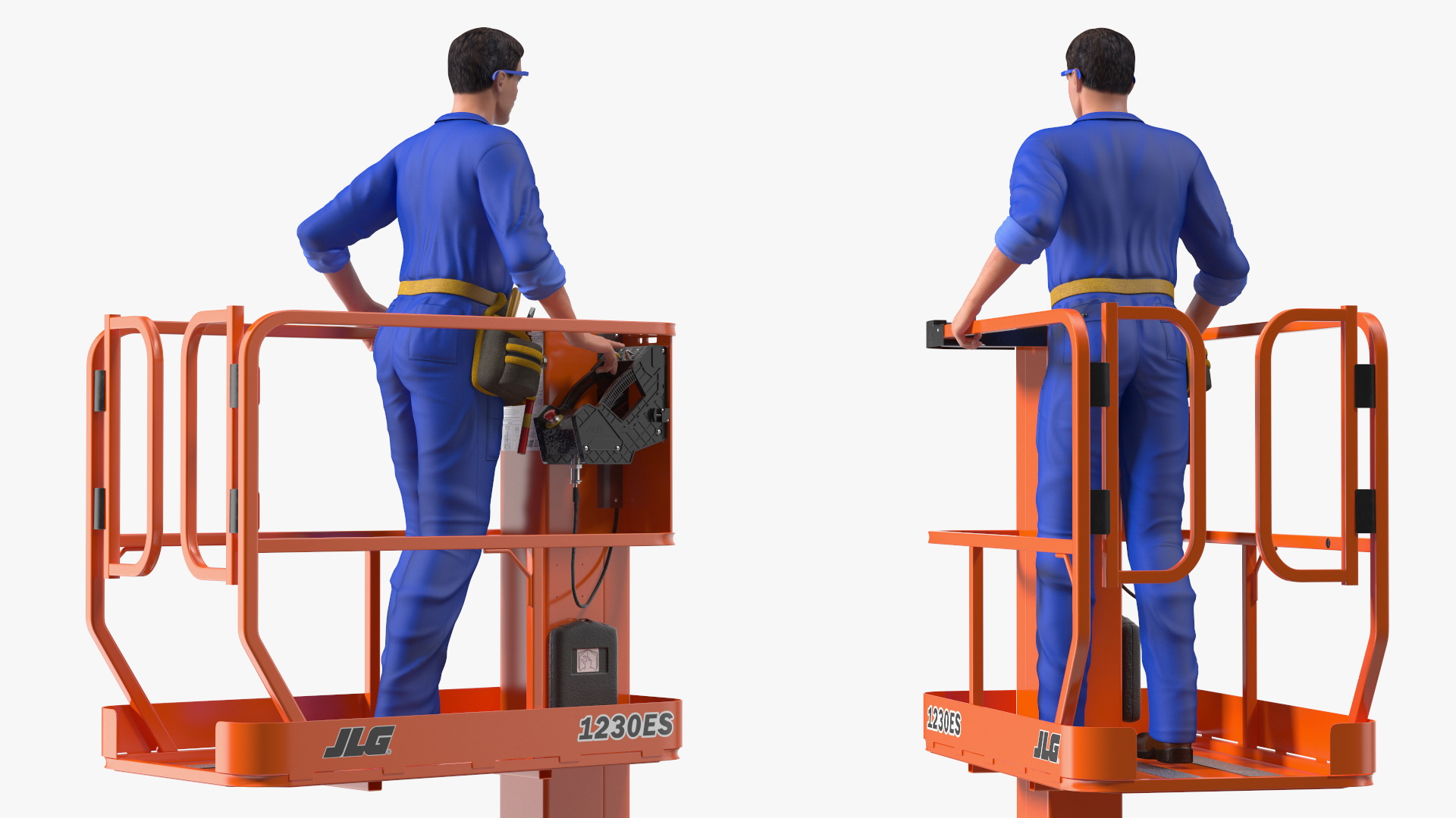 3D model Electrician Worker with JLG 1230ES Vertical Mast Lift Rigged
