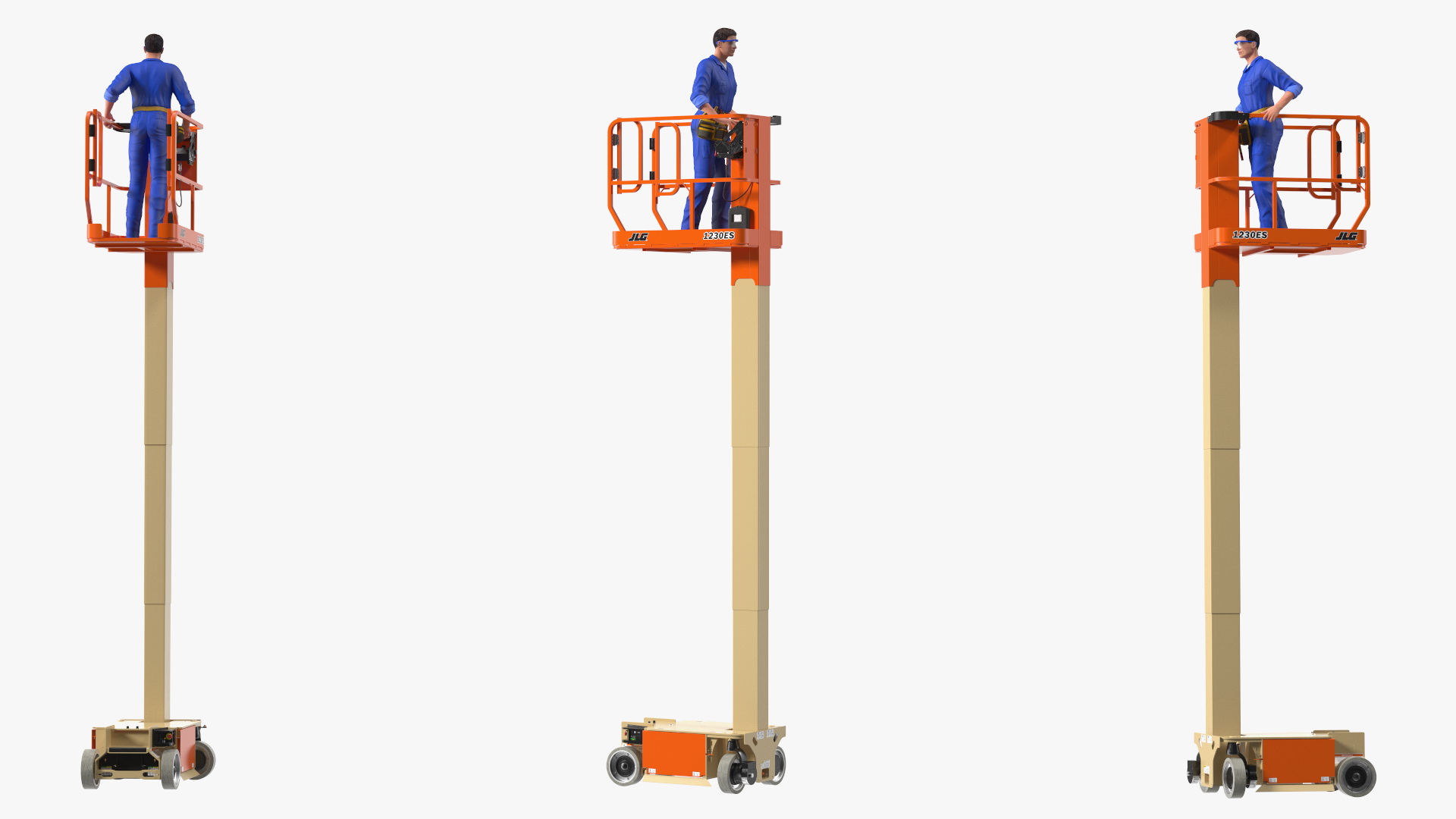 3D model Electrician Worker with JLG 1230ES Vertical Mast Lift Rigged