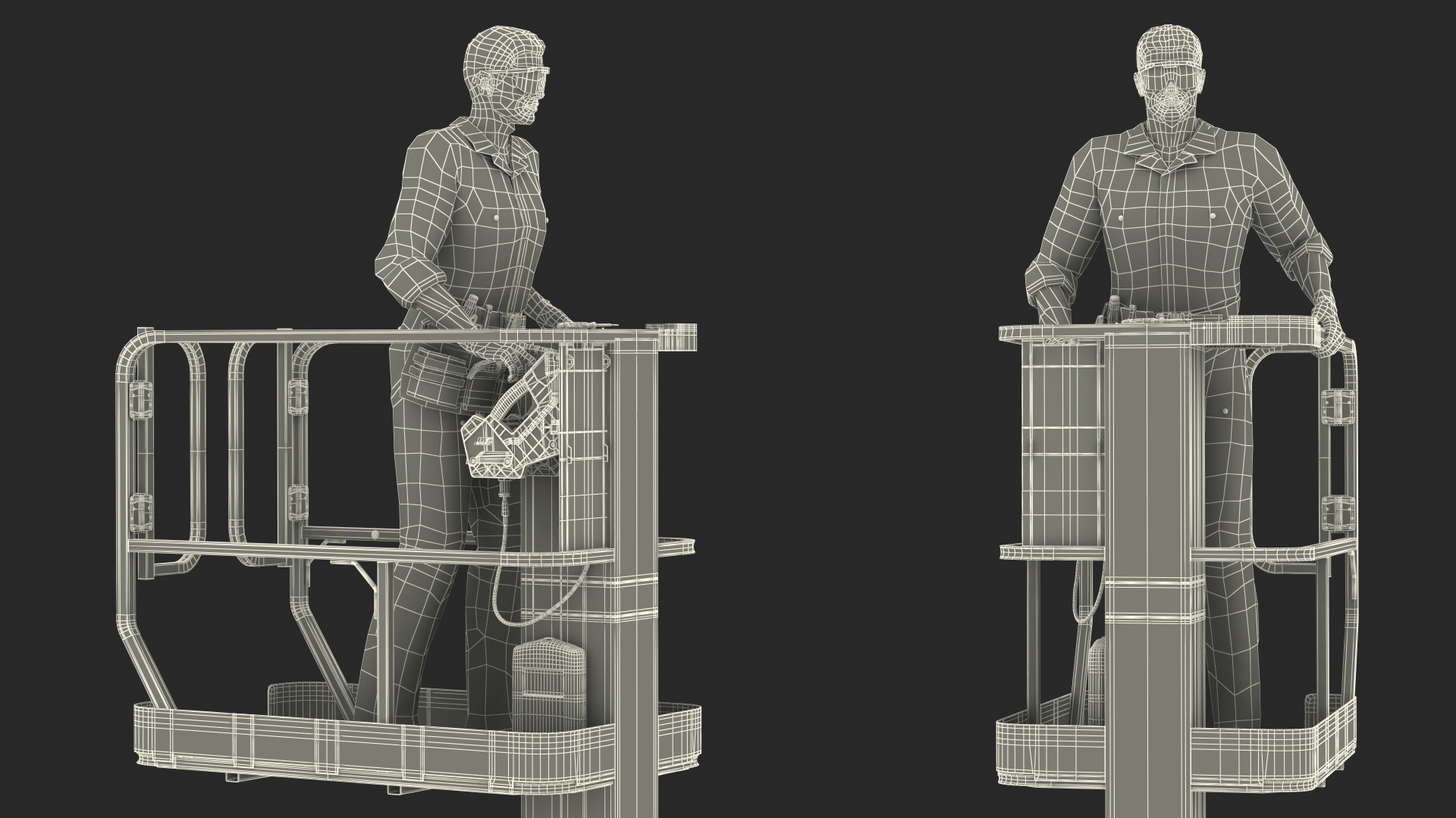 3D model Electrician Worker with JLG 1230ES Vertical Mast Lift Rigged