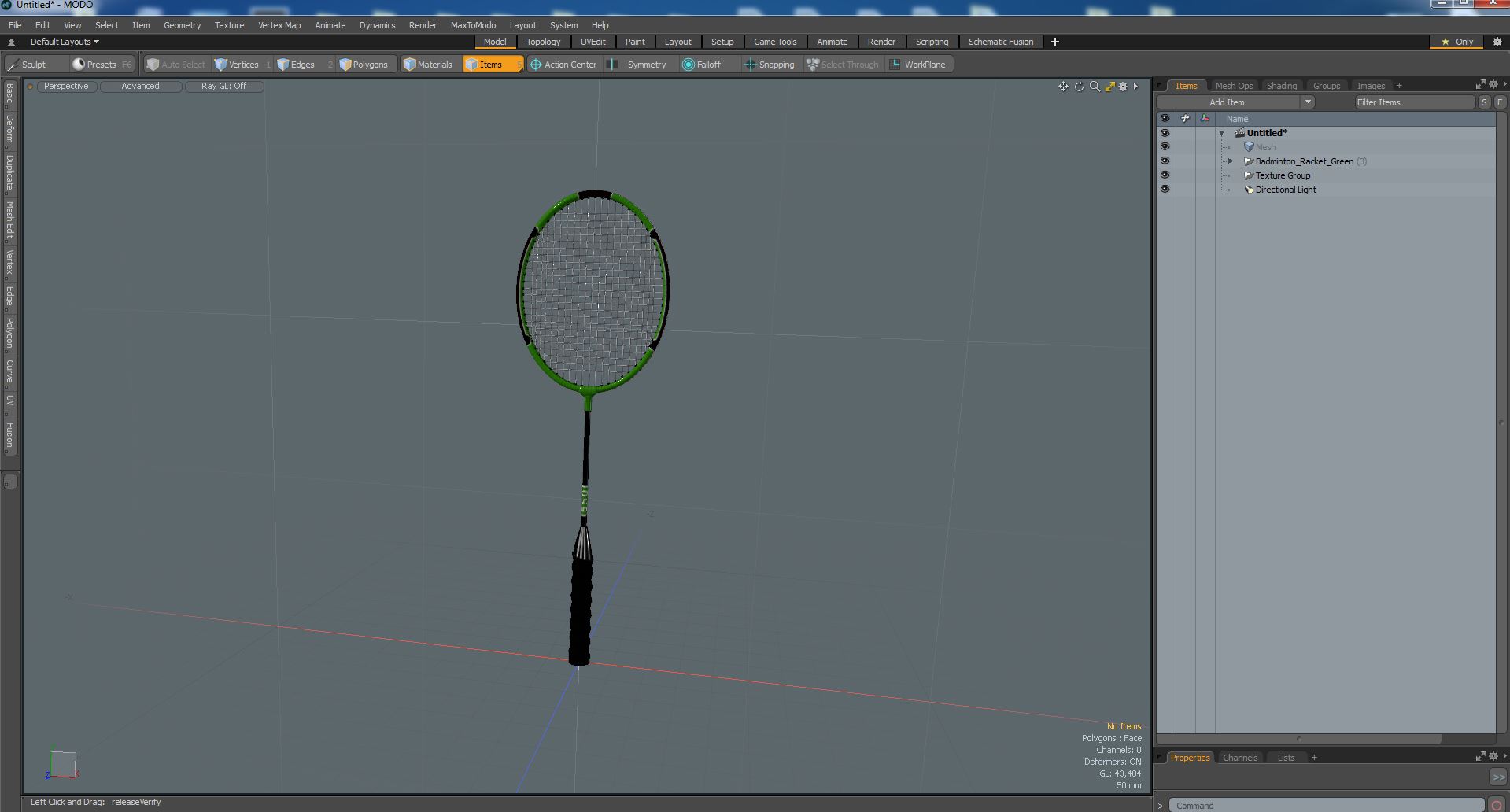 Badminton Racket Green 3D
