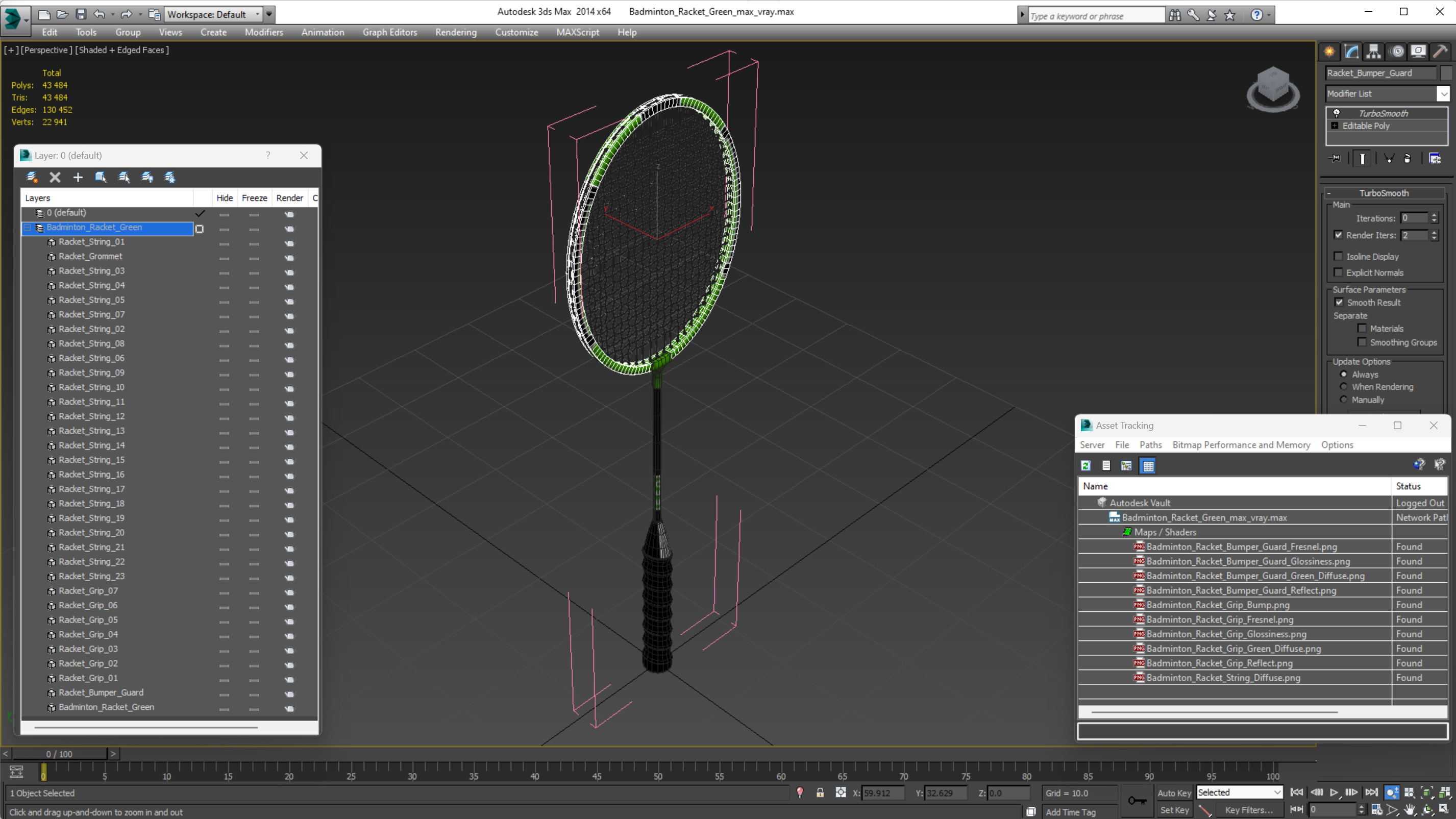 Badminton Racket Green 3D