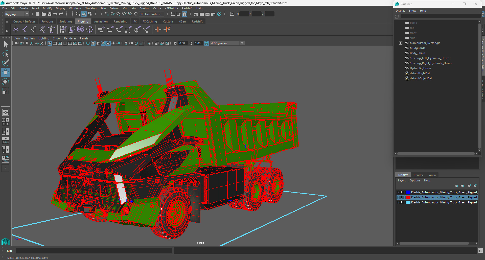 Electric Autonomous Mining Truck Green Rigged for Maya 3D model