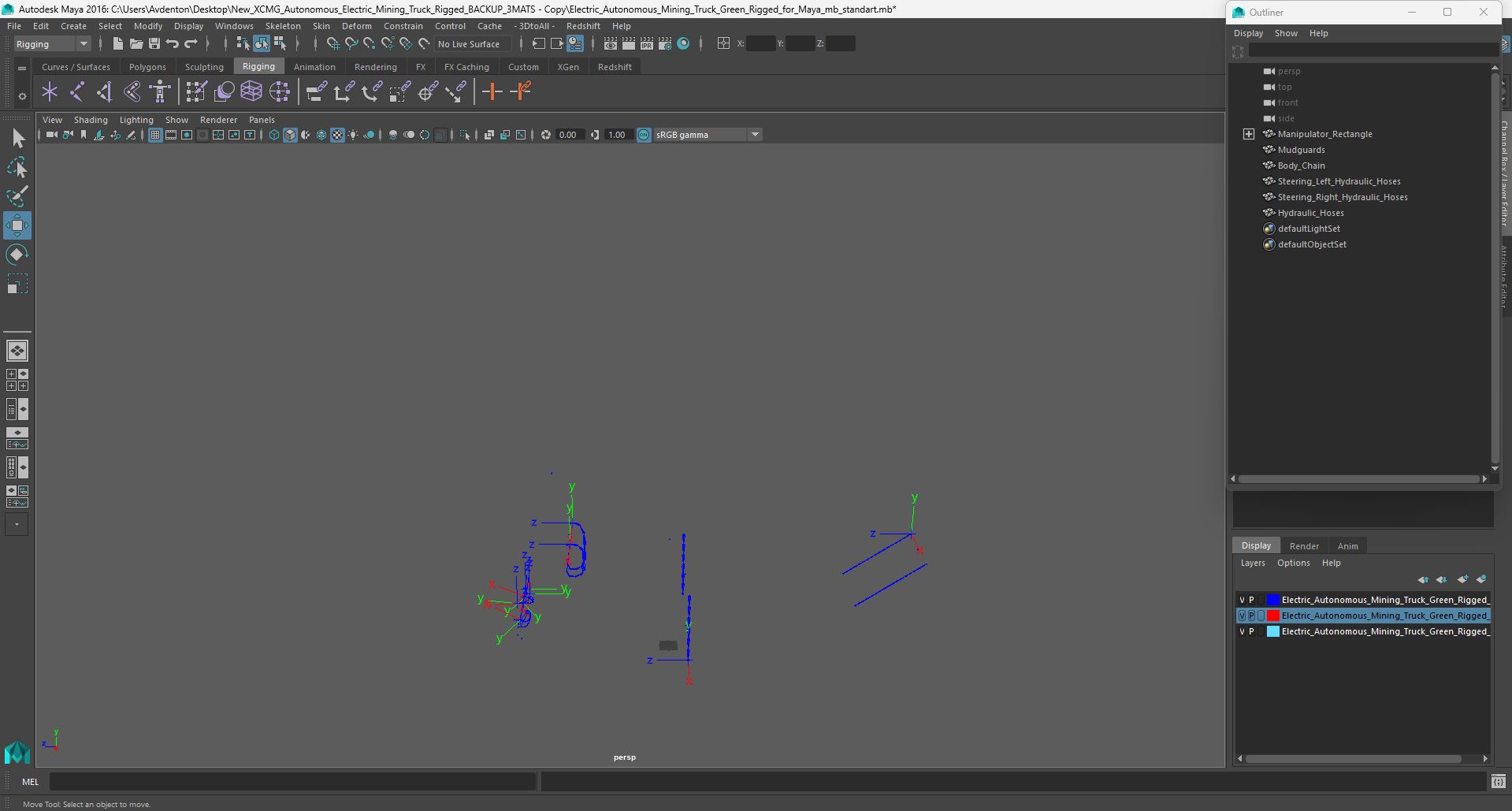 Electric Autonomous Mining Truck Green Rigged for Maya 3D model
