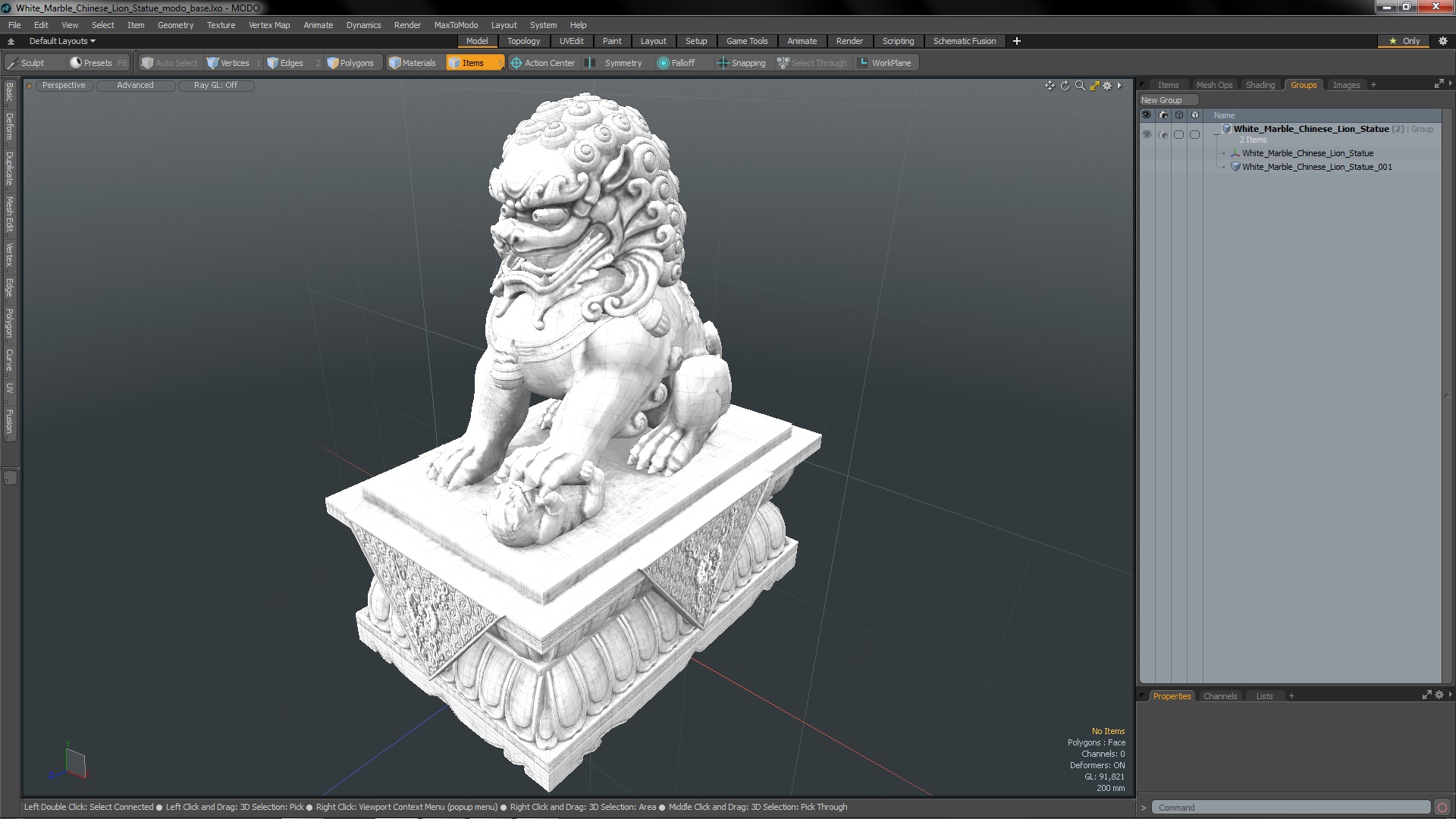 White Marble Chinese Lion Statue 3D