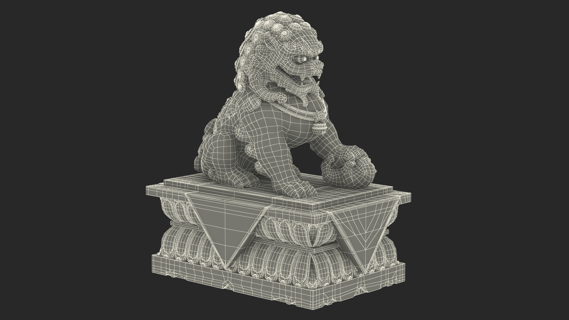 White Marble Chinese Lion Statue 3D