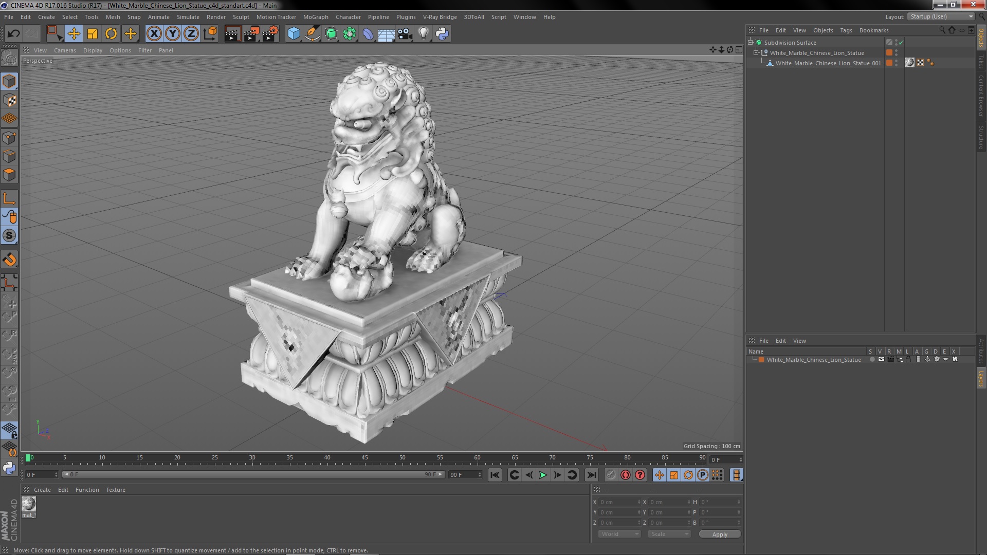 White Marble Chinese Lion Statue 3D