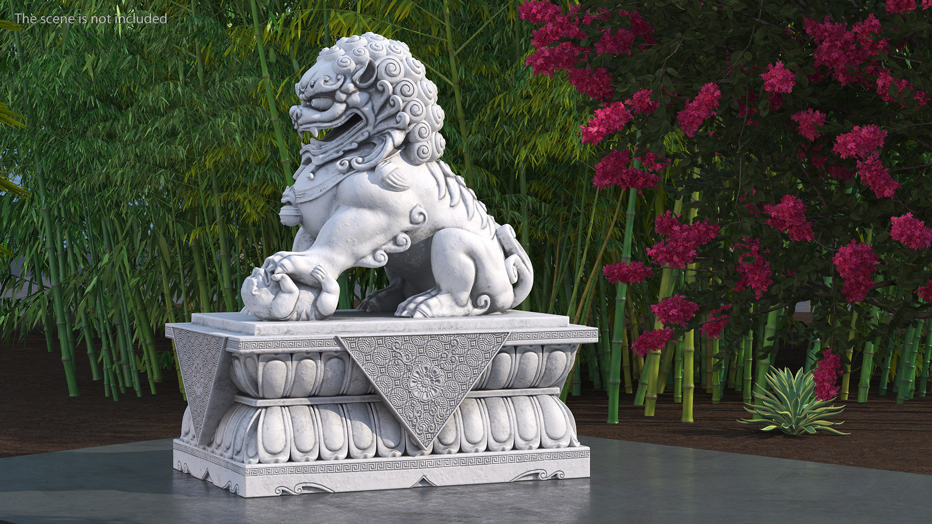 White Marble Chinese Lion Statue 3D