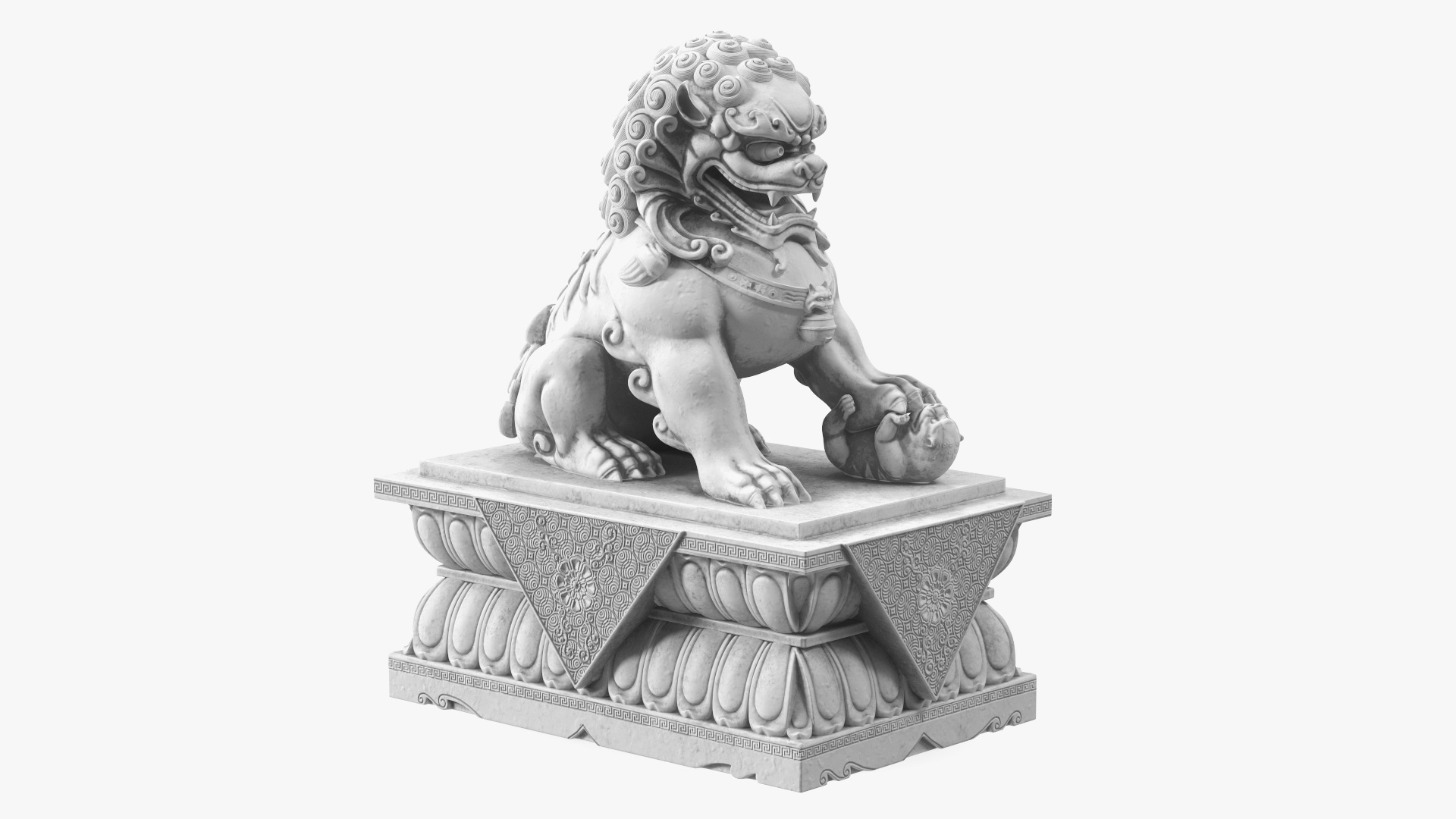 White Marble Chinese Lion Statue 3D