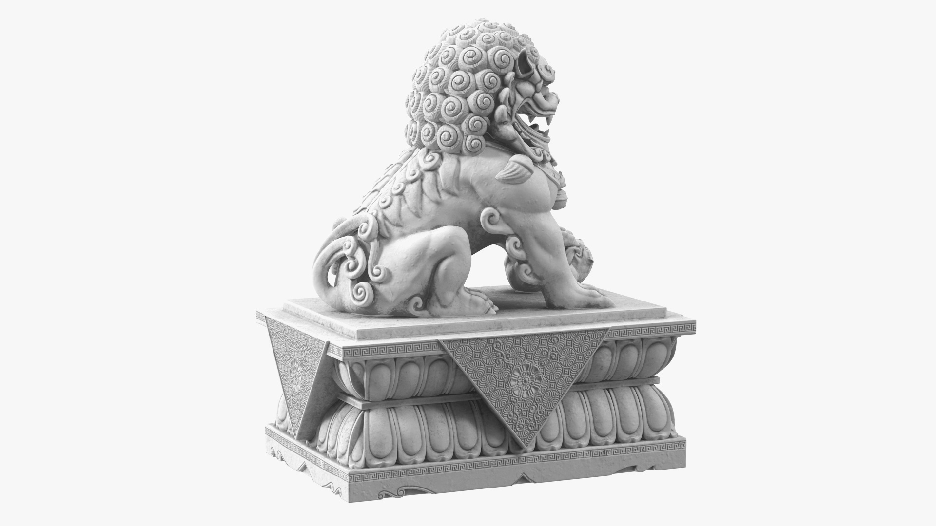White Marble Chinese Lion Statue 3D