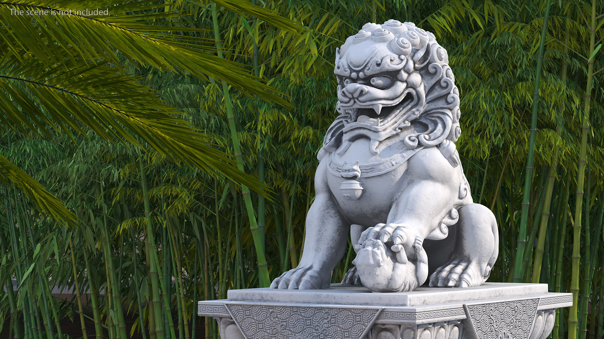 White Marble Chinese Lion Statue 3D