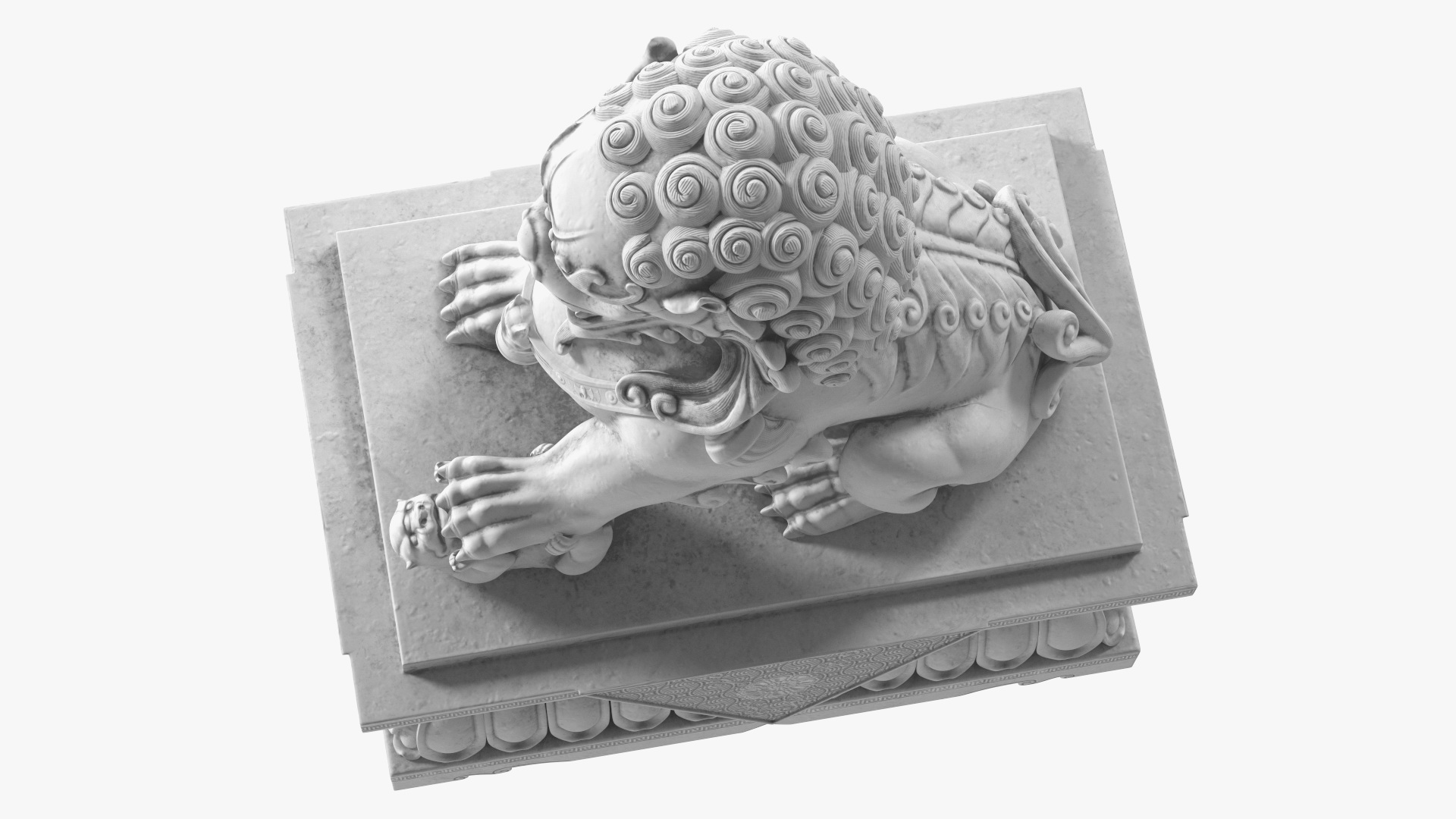 White Marble Chinese Lion Statue 3D