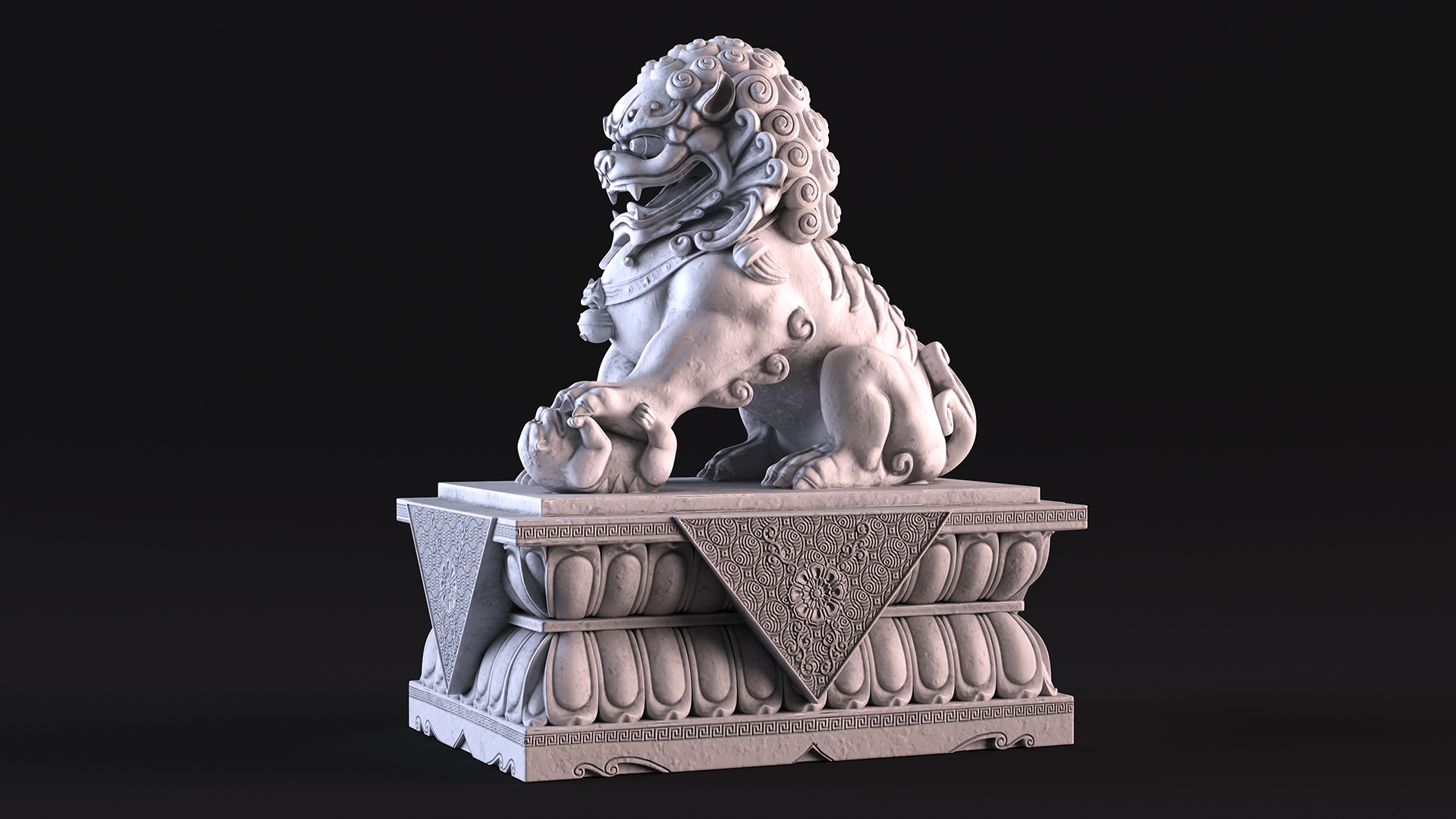 White Marble Chinese Lion Statue 3D