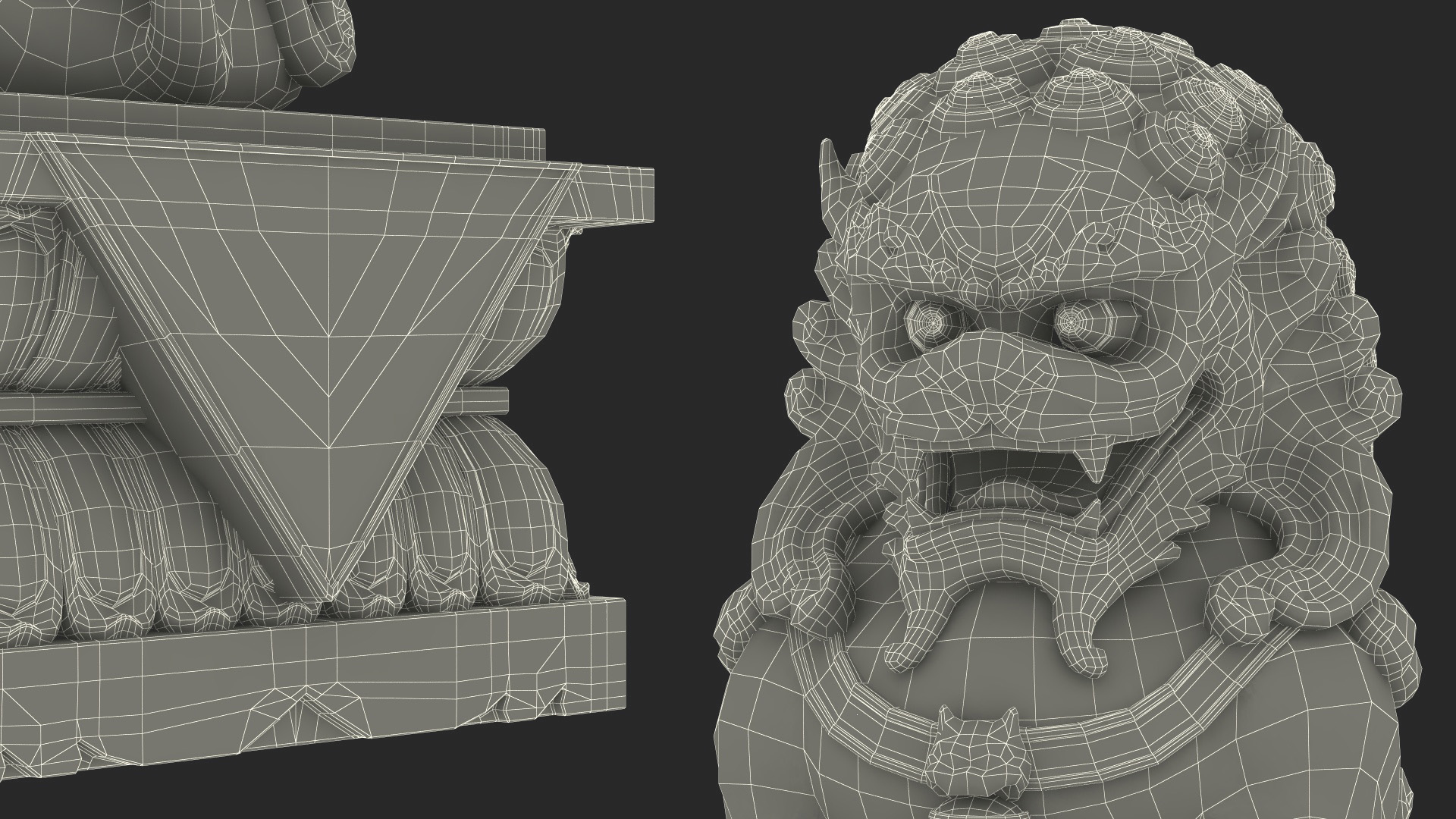 White Marble Chinese Lion Statue 3D