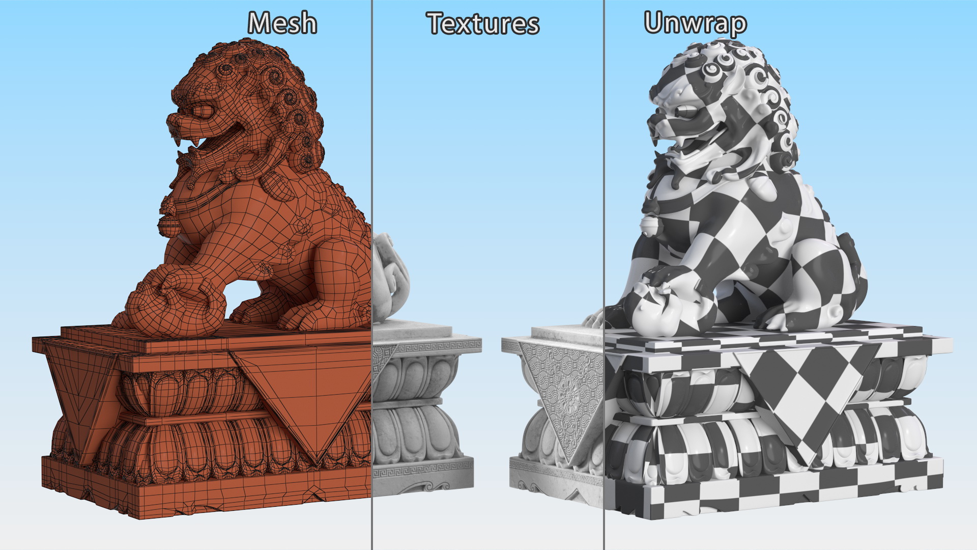 White Marble Chinese Lion Statue 3D