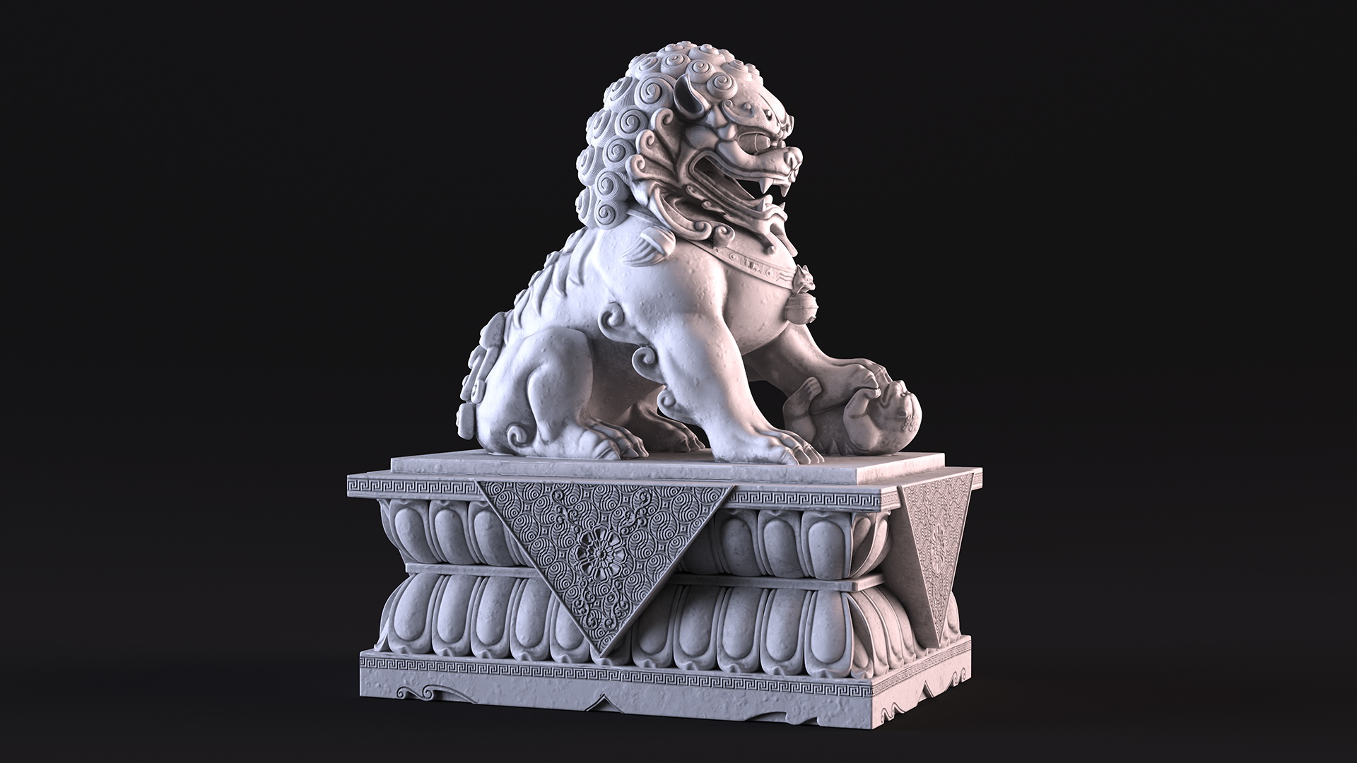 White Marble Chinese Lion Statue 3D